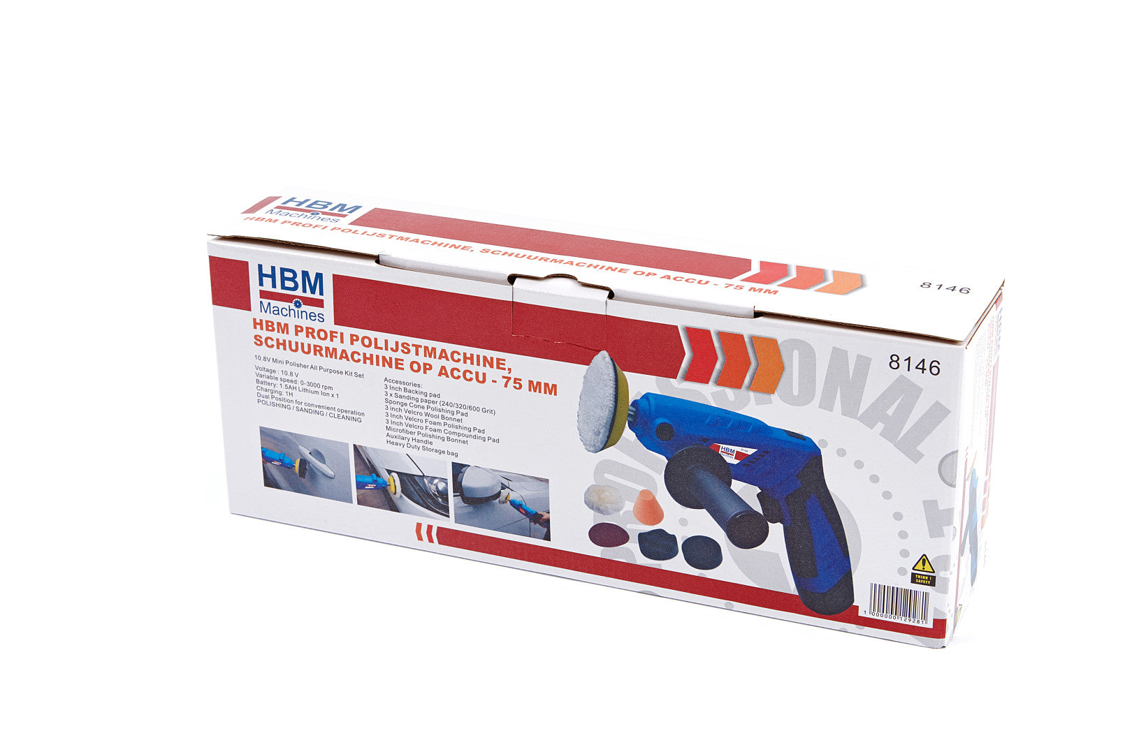 Akumulátorová leštička 75mm, 10,8V, 1,5Ah s príslušenstvom HBM Machines Holandsko