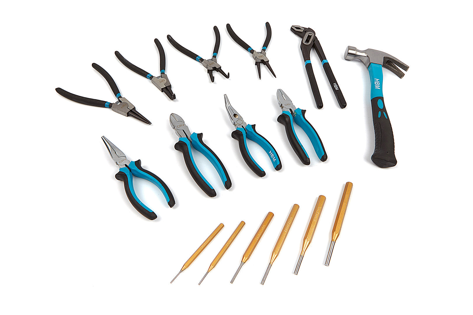 Penová vložka do zásuvky s náradím – kliešte, vyrážače a kladivo, 16 dielov, 54 x 39,5 x 3cm, HBM Machines, Holandsko