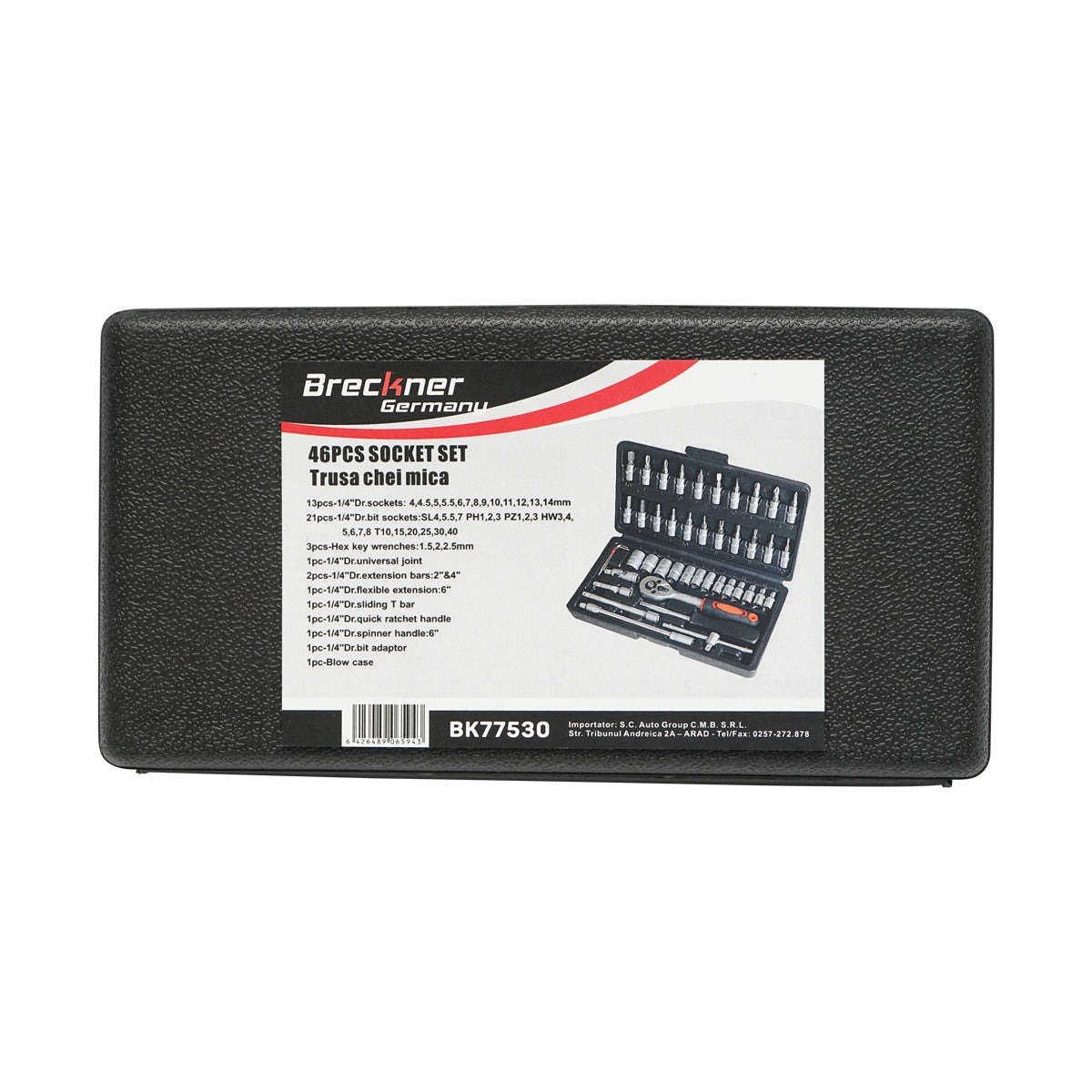 Súprava nástrčných kľúčov s račňou 1/4, 46 kusov