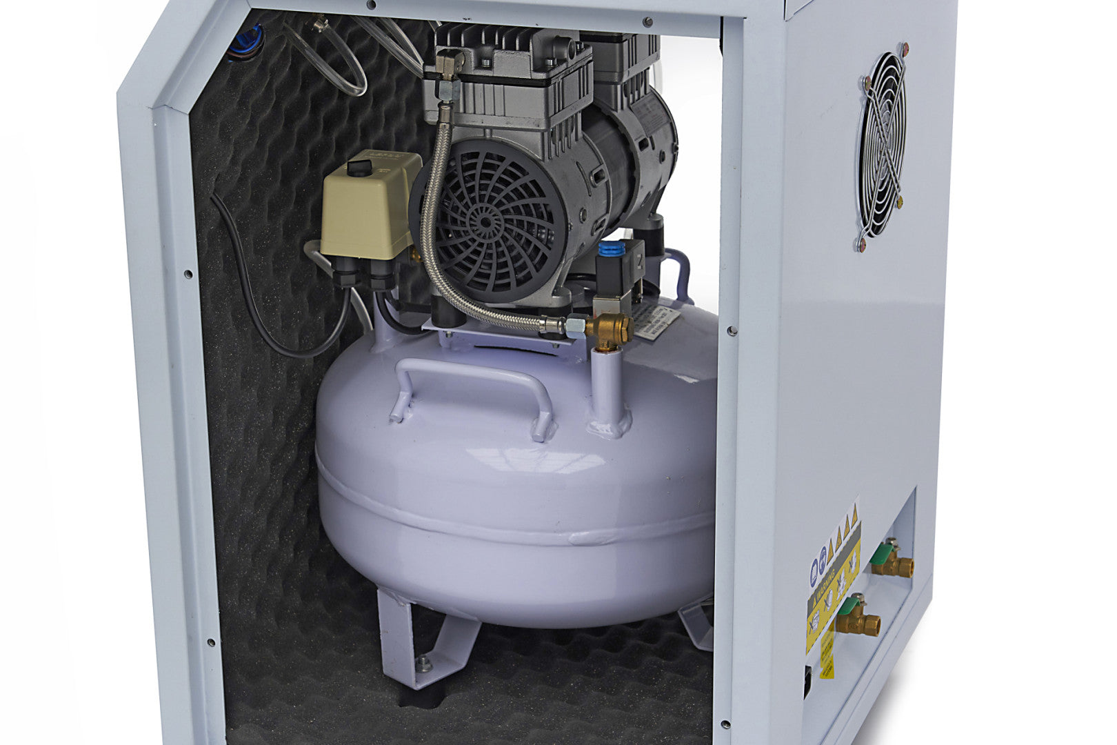 Tichý kompresor s nízkou hlučnosťou 50l v odhlučnenej skrinke 1500W HBM Machines Holandsko