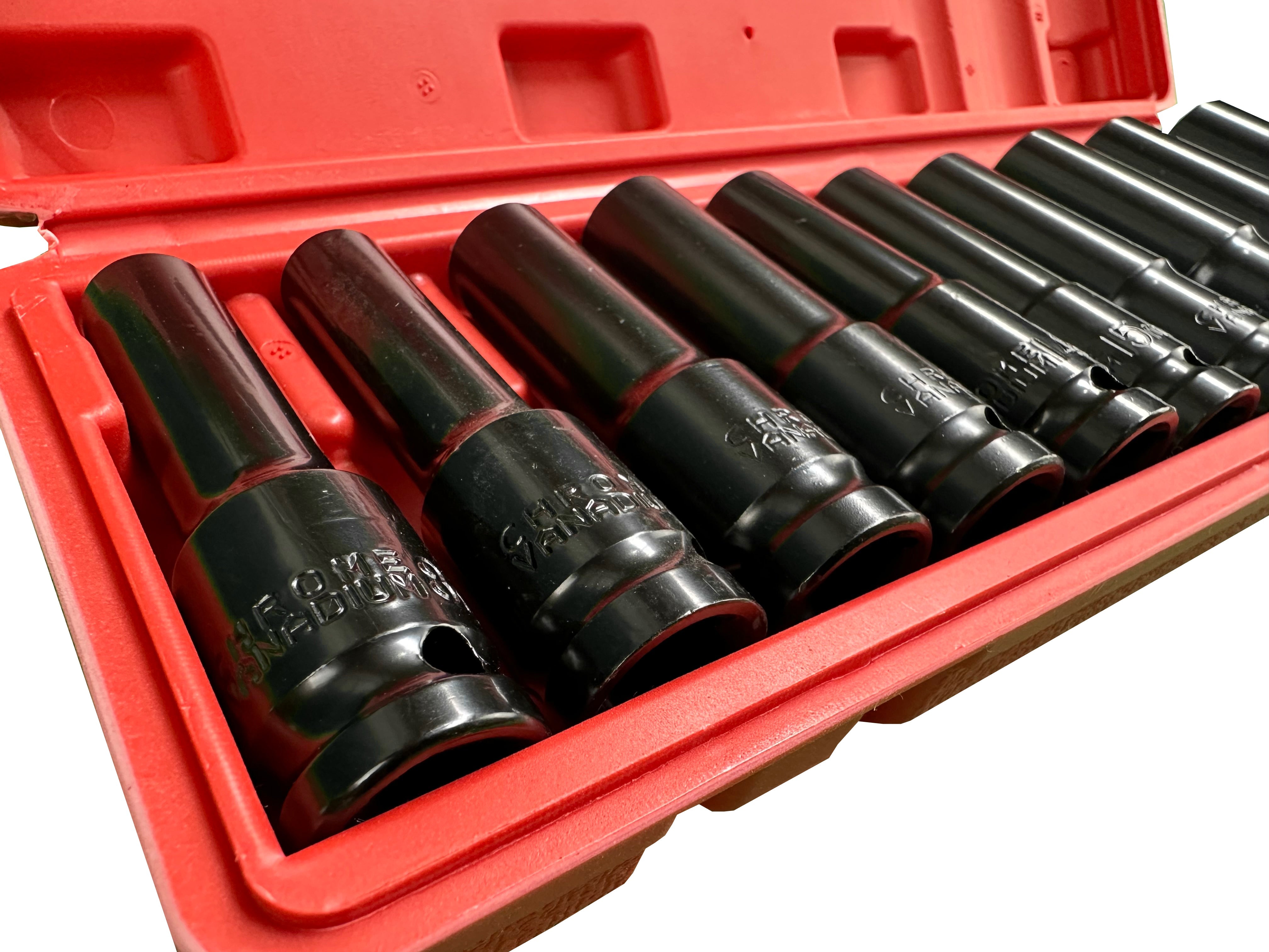 Sada nadstavcov - predĺžených nástrčných hlavíc 1/2", čierne, 8 - 24mm, 10ks Gebo Tools