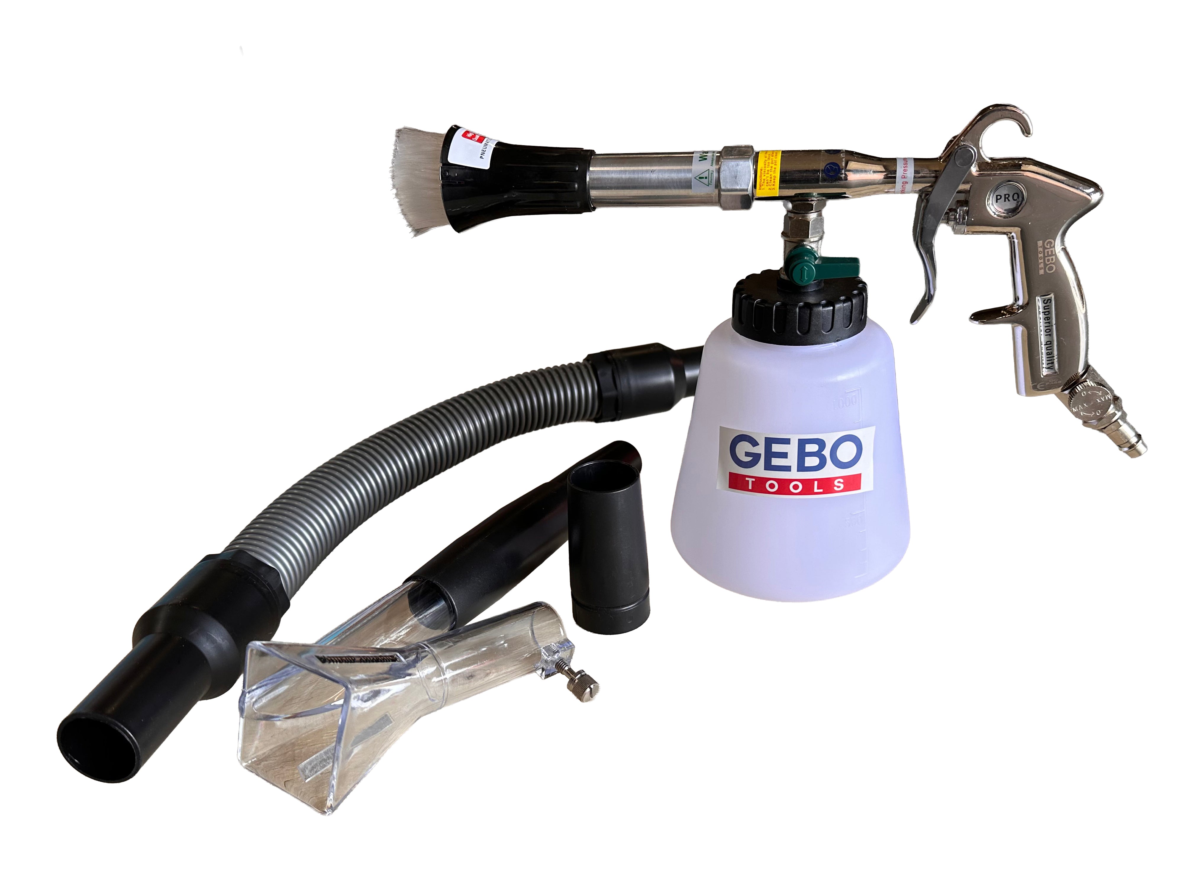 Pneumatická pištoľ Tornador na čistenie čalúnenia s nadstavcom na vysávač, Gebo Tools