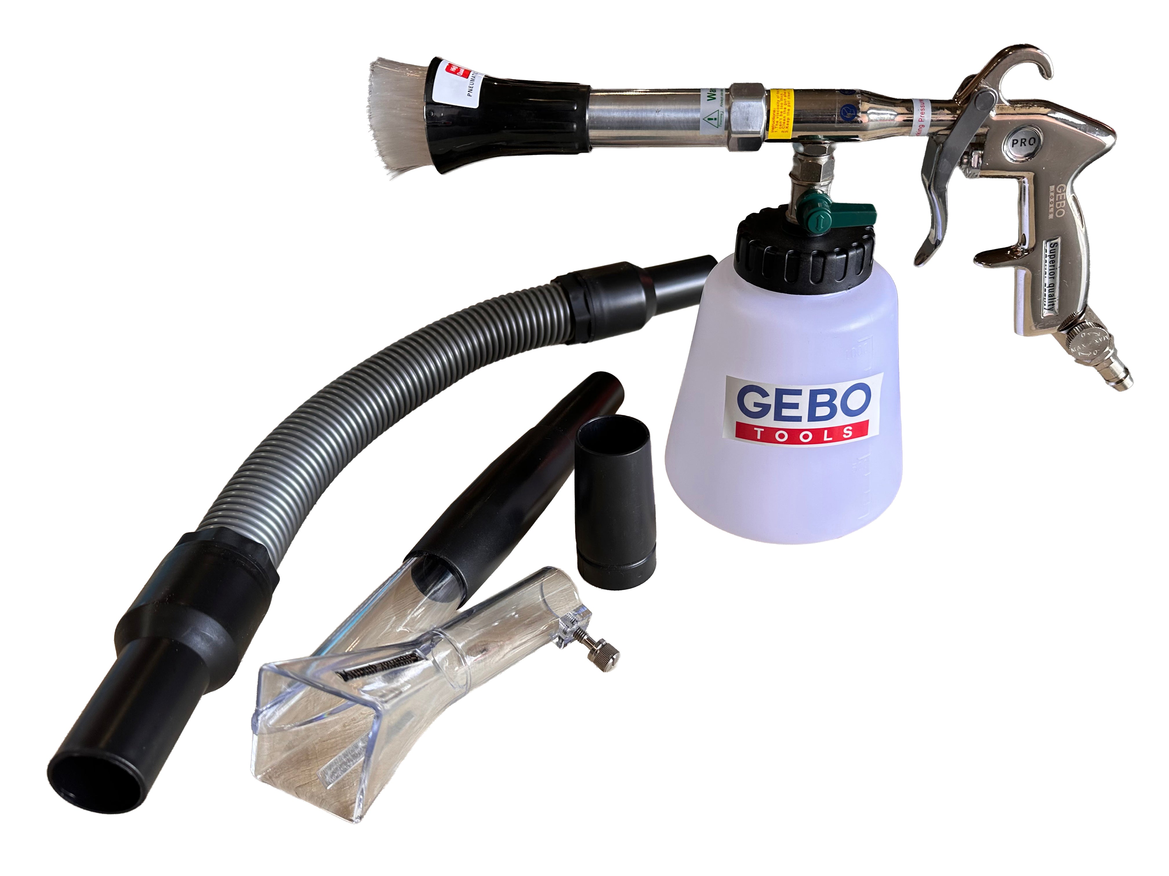 Pneumatická pištoľ Tornador na čistenie čalúnenia s nadstavcom na vysávač, Gebo Tools