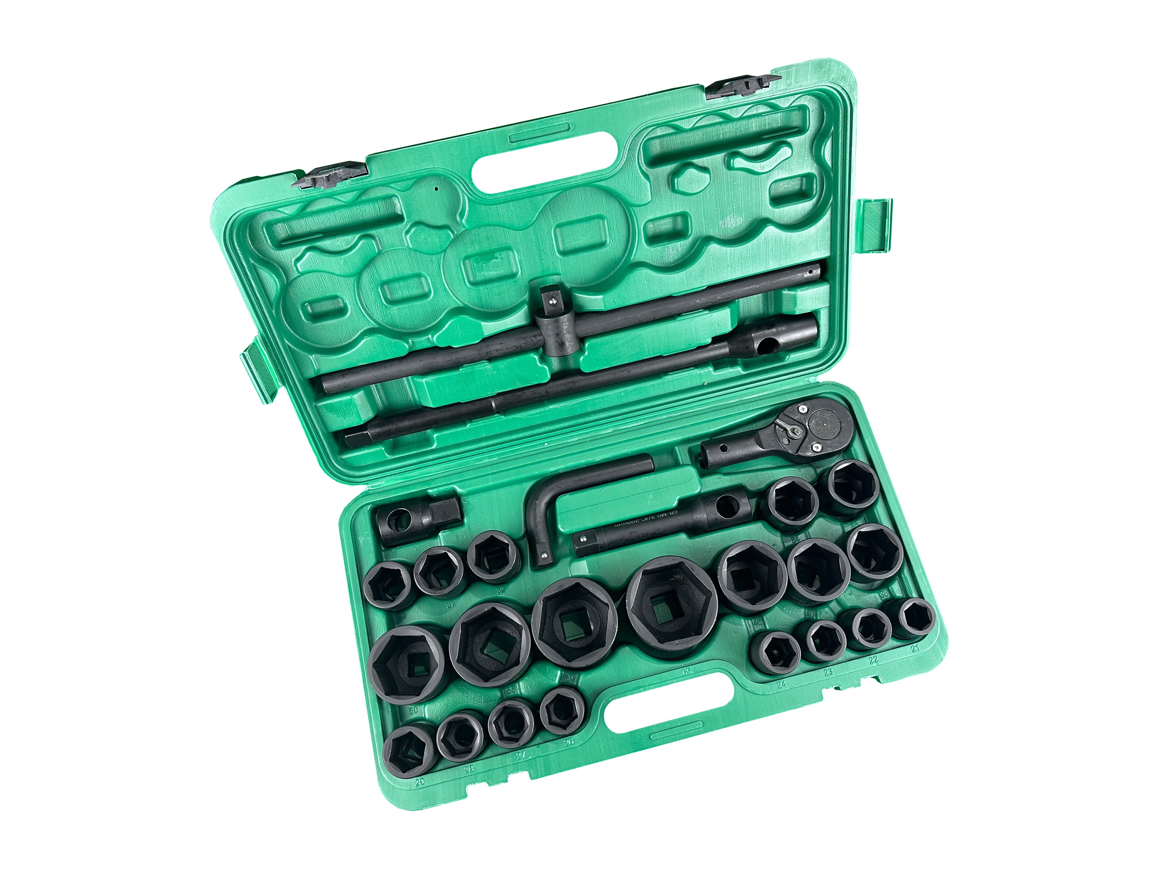 Sada rázových hlavíc v metrickom prevedení s račňou 3/4" – 1", 26 kusov – Gebo Tools