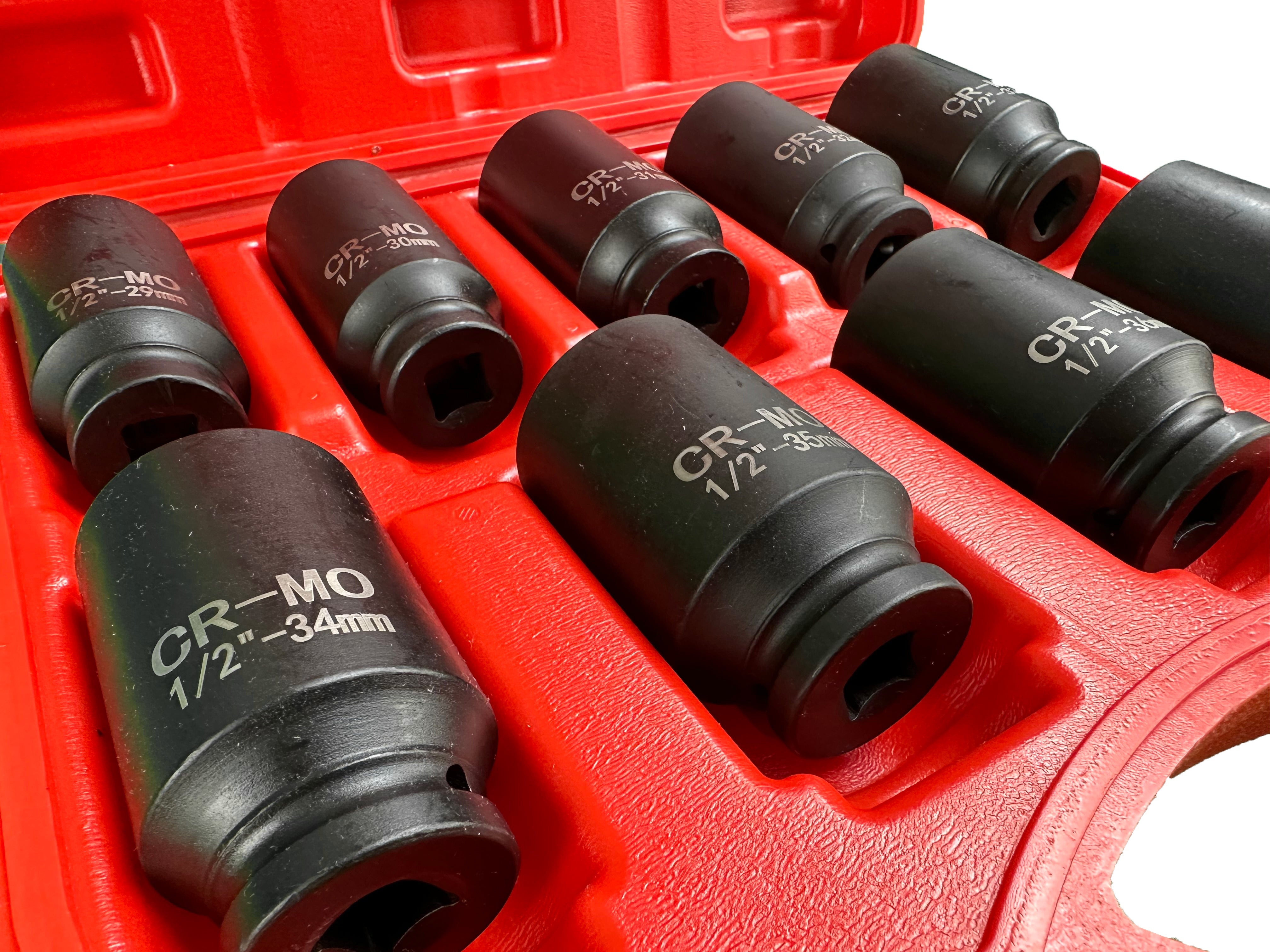 Sada nástrčných hlavíc 1/2" na hnacie hriadele, 9 kusov, 29–38 mm – PSA, VAG, BMW – Gebo Tools