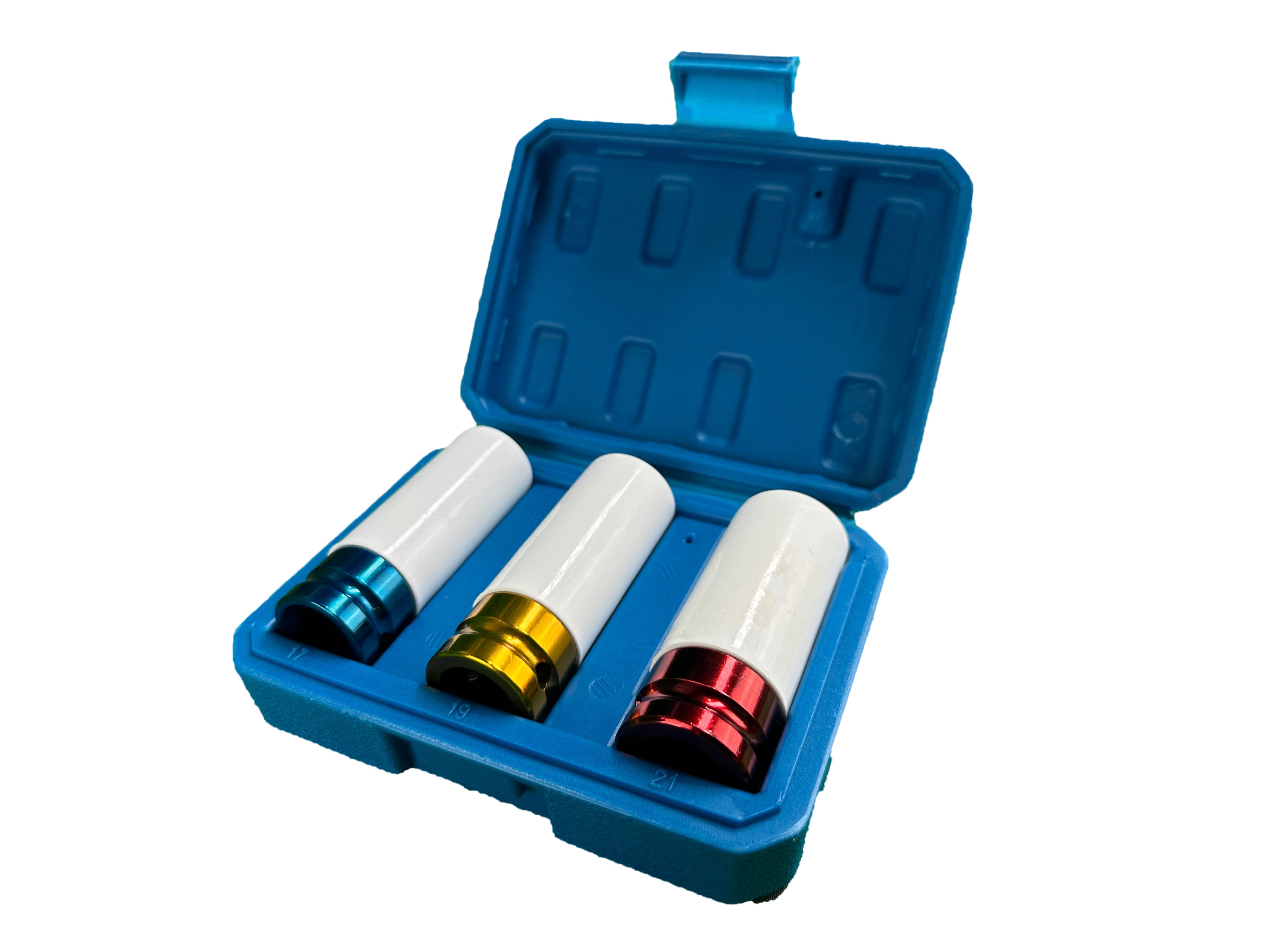 Sada 3 hlavíc s ochranou pre zliatinové disky 17, 19, 21 mm – Gebo Tools