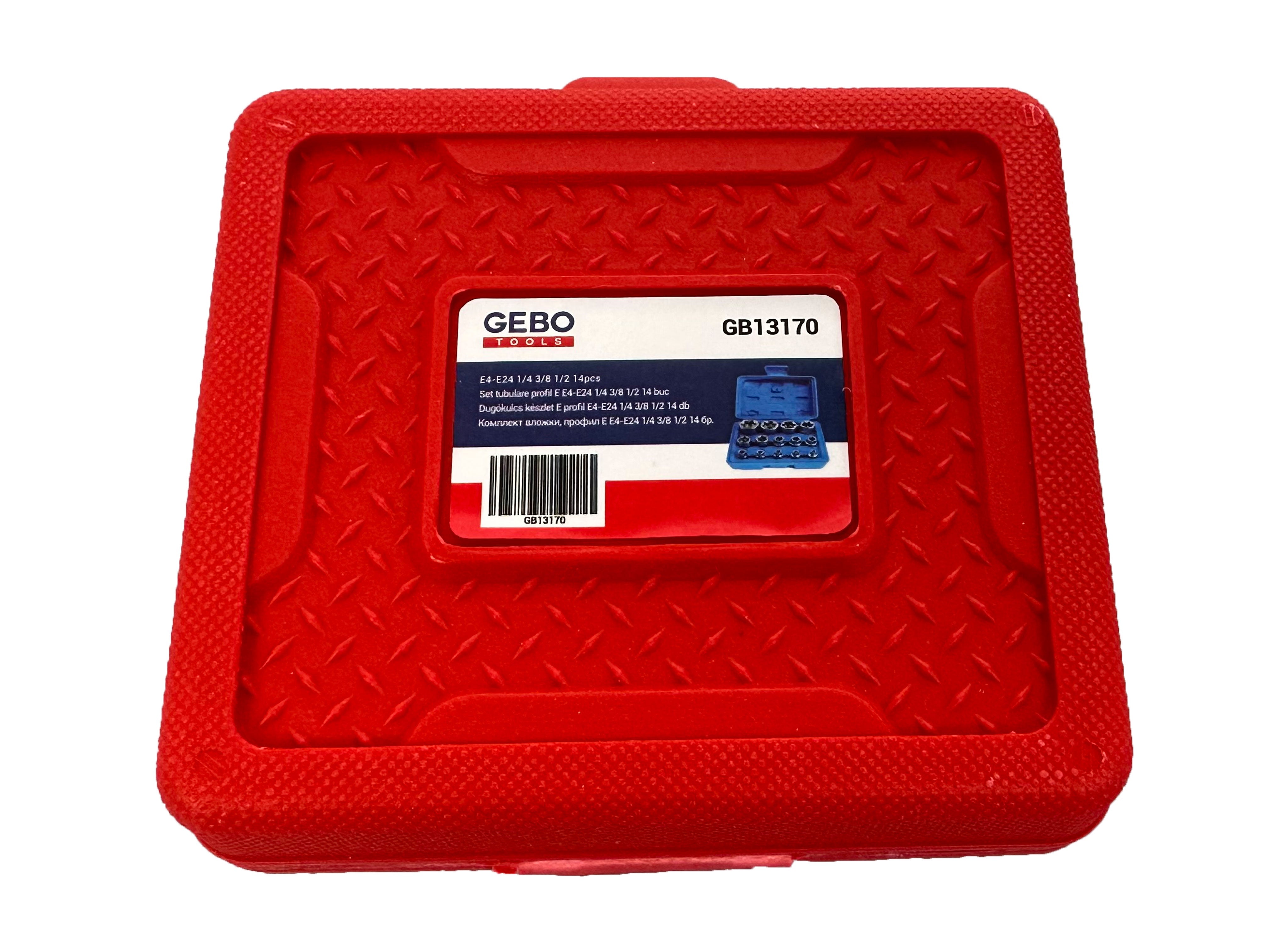 Sada nástrčných hlavíc - kľúčov, profil E, E4 - E24, 1/4", 3/8", 1/2", 14ks Gebo Tools