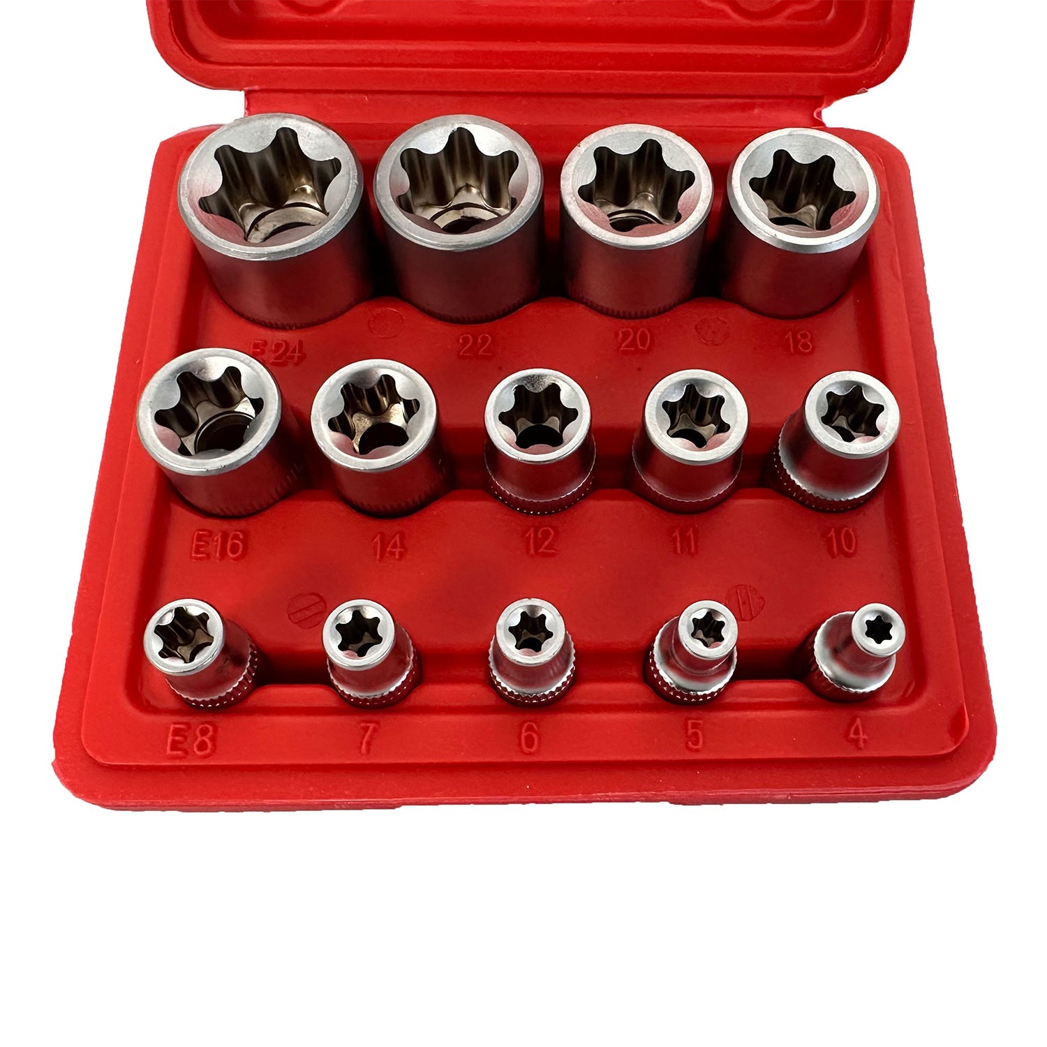 Sada nástrčných hlavíc - kľúčov, profil E, E4 - E24, 1/4", 3/8", 1/2", 14ks Gebo Tools