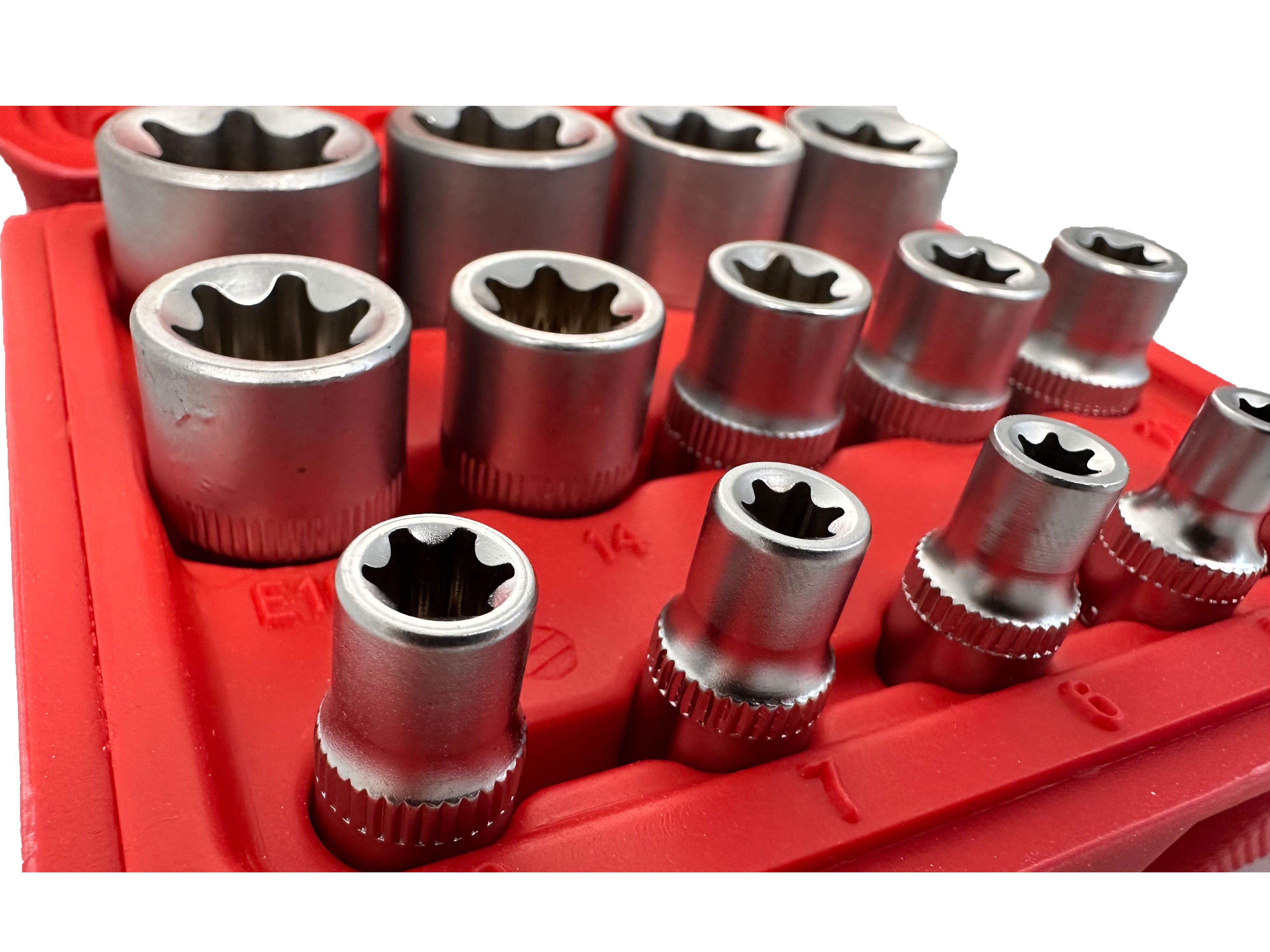 Sada nástrčných hlavíc - kľúčov, profil E, E4 - E24, 1/4", 3/8", 1/2", 14ks Gebo Tools