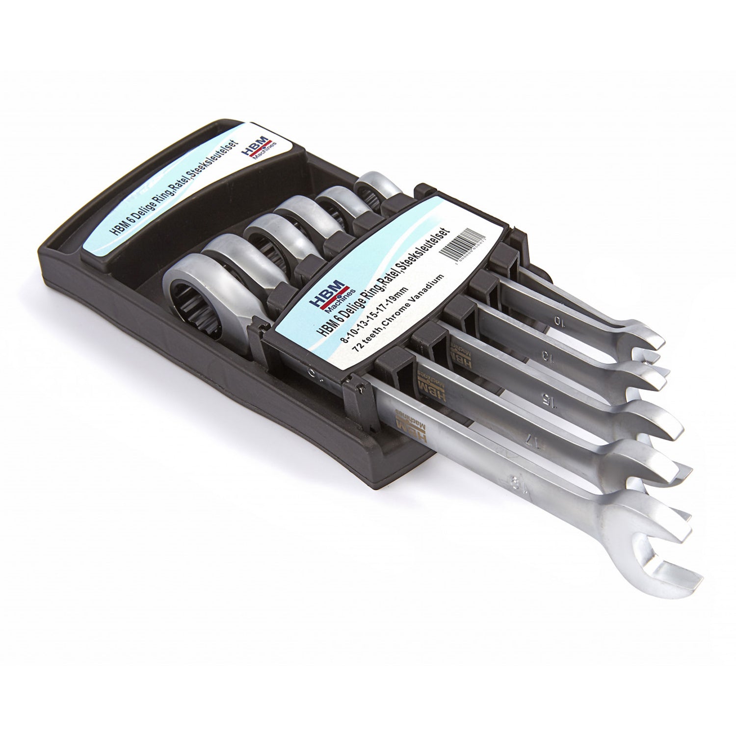 Sada kombinovaných očko-plochých kľúčov s račňou 8 - 19mm HBM