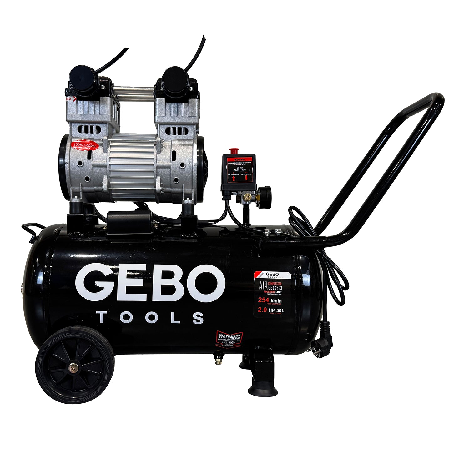 Tichý bezolejový kompresor 50l 2hp Gebo Tools