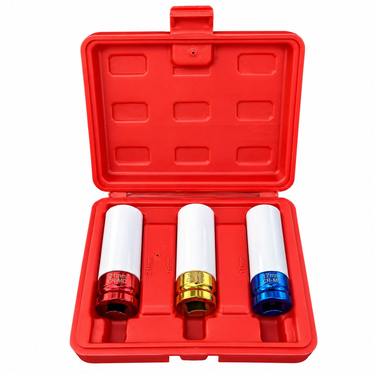 Sada nástrčných hlavíc - kľúčov pre zliatinové disky s ochrannou manžetou 17, 19, 21mm, Cr-V, 3ks Gebo Tools