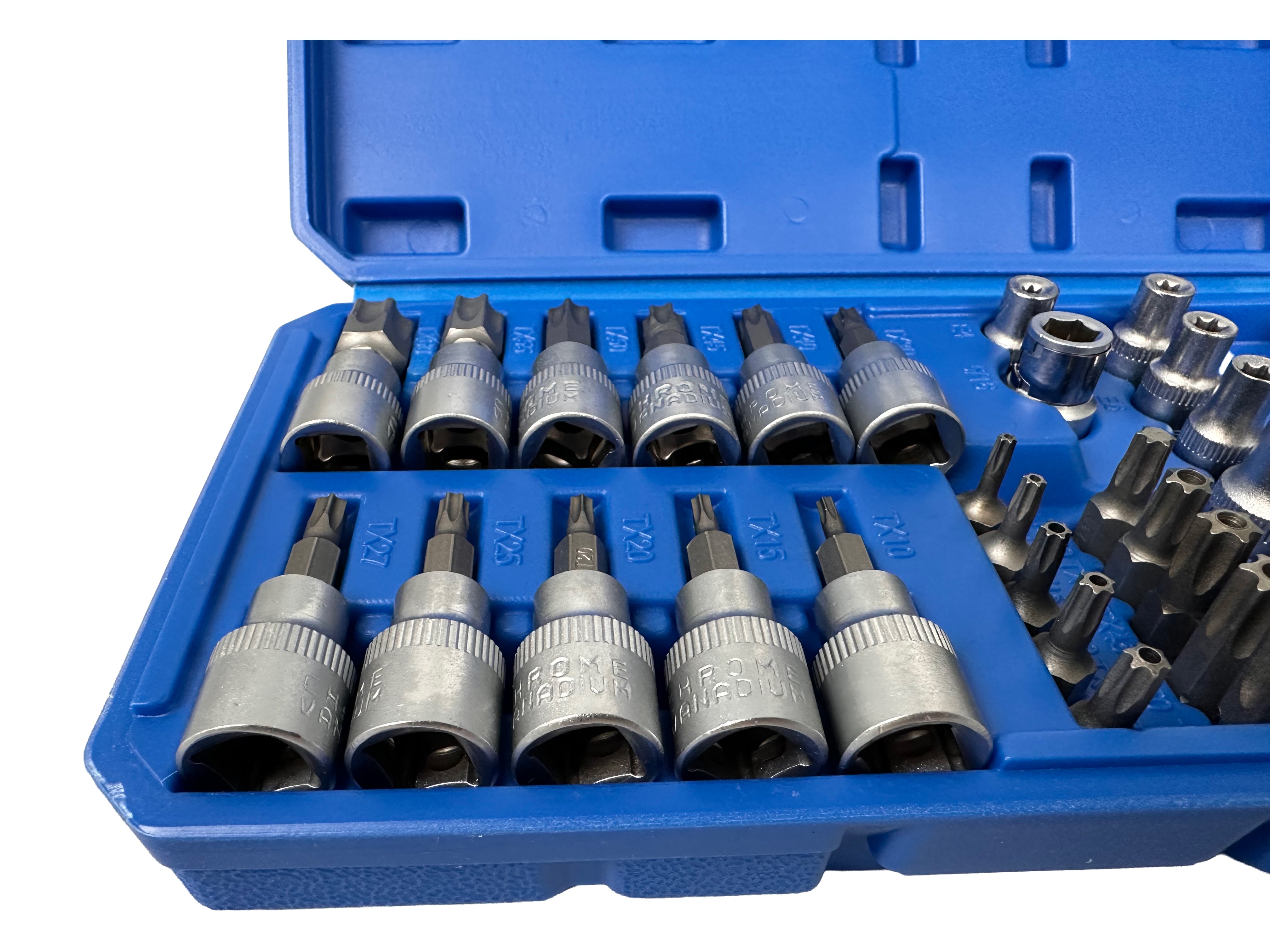 Sada nástrčných kľúčov, hlavíc a bitov profil E a Torx 3/8'', 34ks, T10 - T60, E3 - E20, Gebo Tools