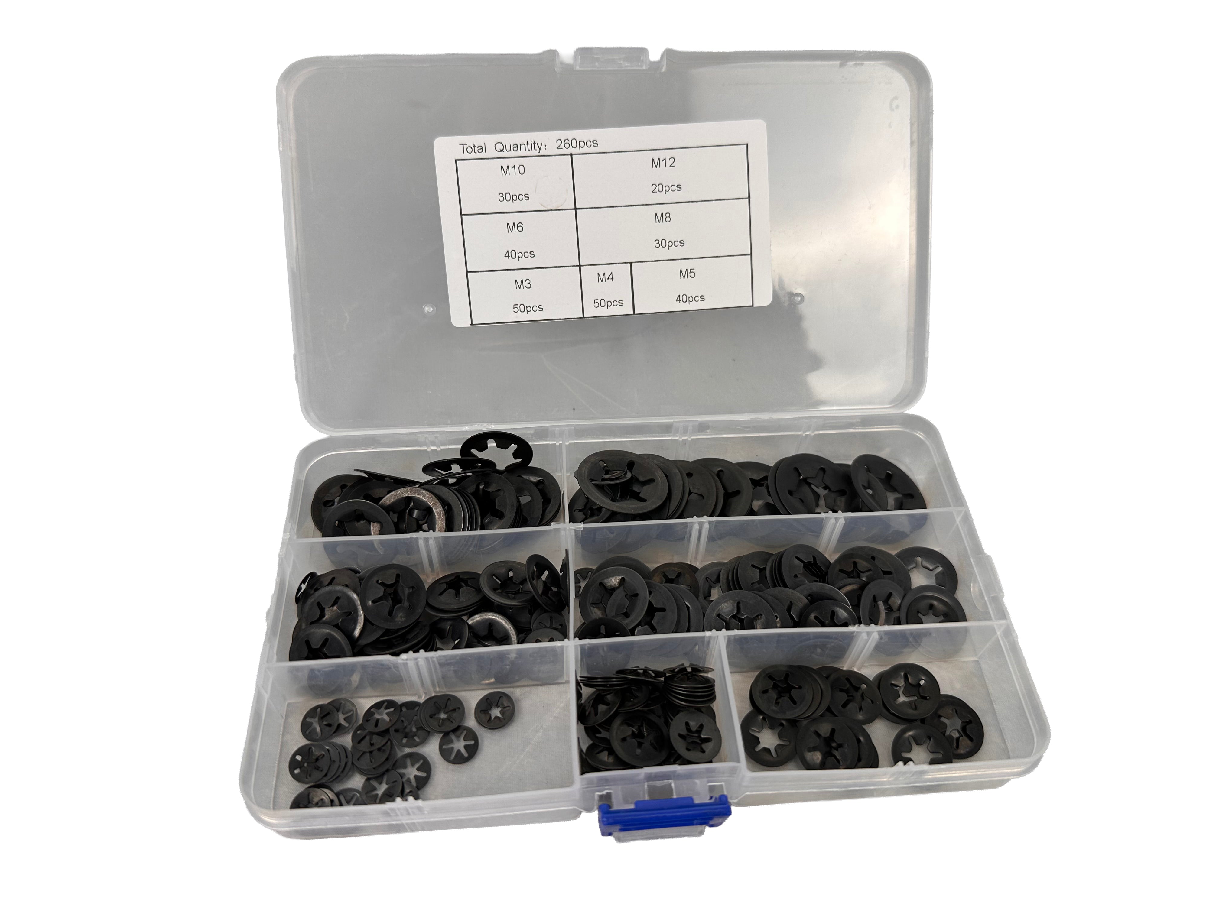 Sada poistných podložiek Starlock, M3 - M12, 260ks, Gebo Tools