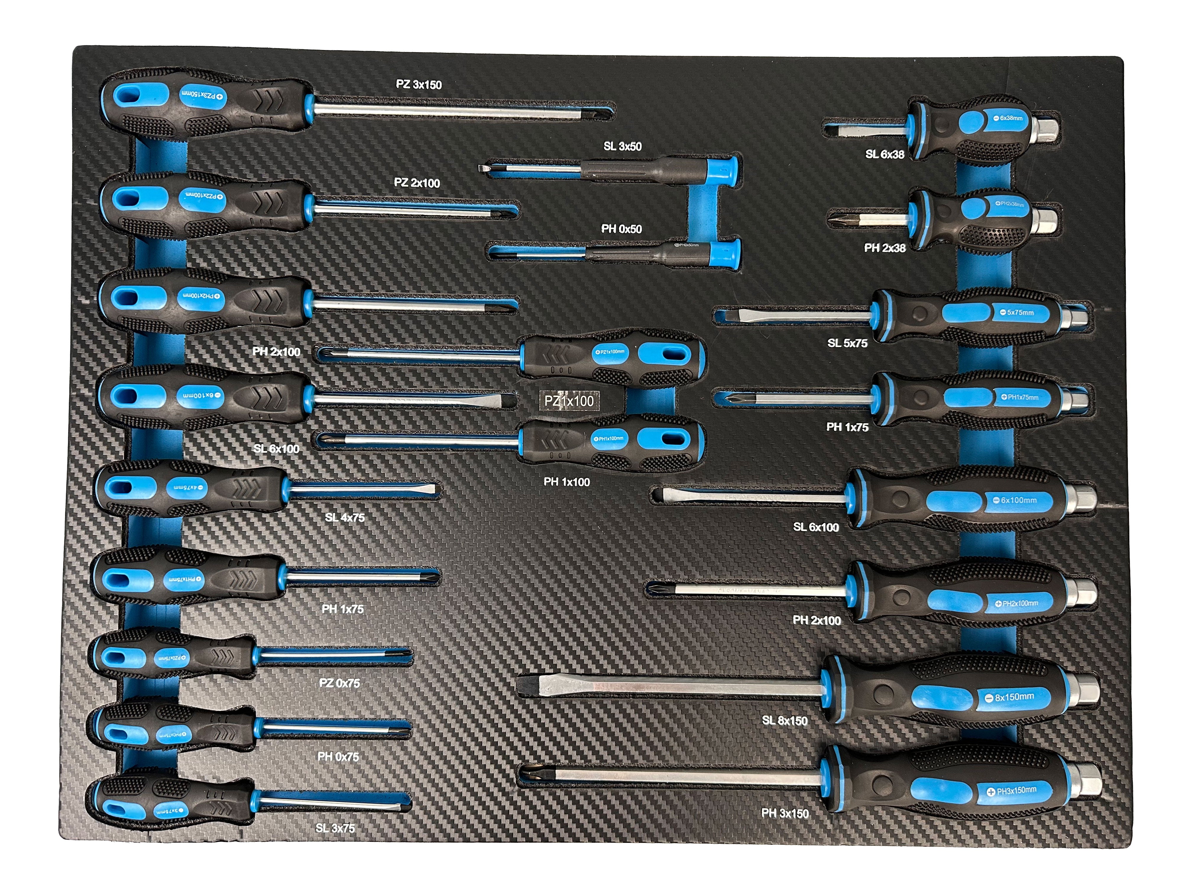 Vložka do skrinky s profesionálnymi skrutkovačmi, 21ks Gebo Tools