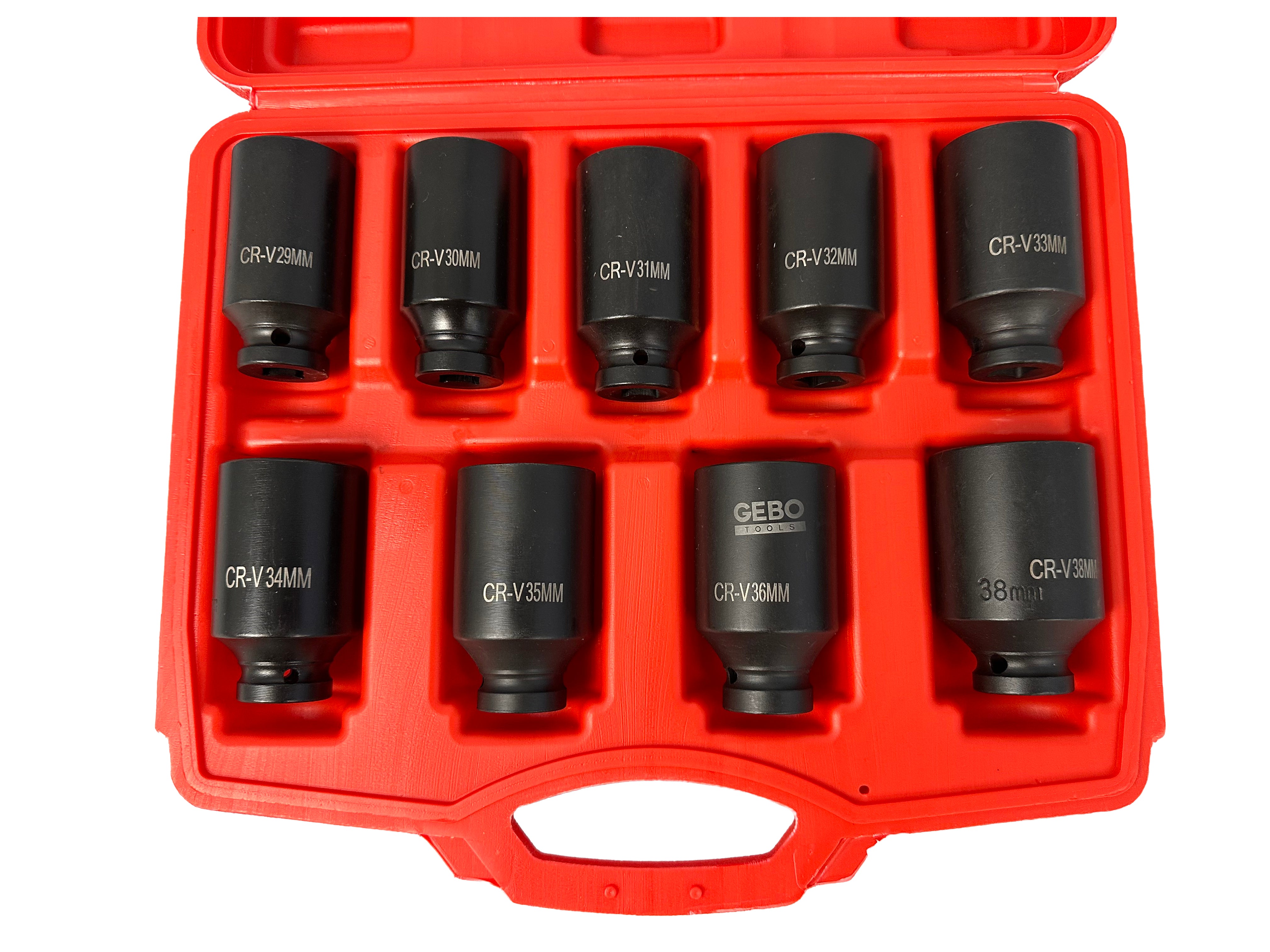 Sada rázových nástrčných hlavíc - kľúčov 1/2'' na matice poloosi, 9ks, 29 - 38mm, Gebo Tools