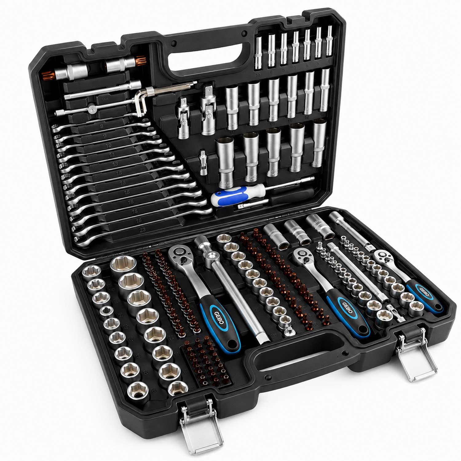 Profesionálna Gola sada náradia s nástrčnými hlavicami a račňami 1/2'' 3/8'' 1/4'', 216ks Gebo Tools