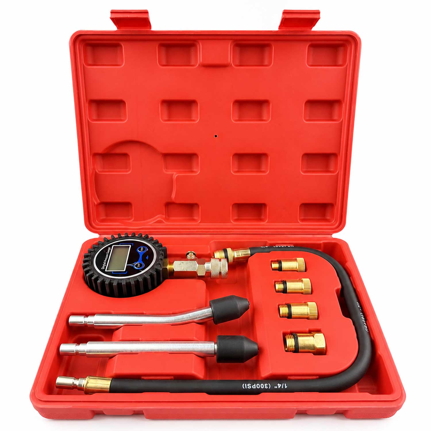 Tester kompresie - kompresiometer benzínových motorov s digitálnym manometrom 8ks Gebo Tools