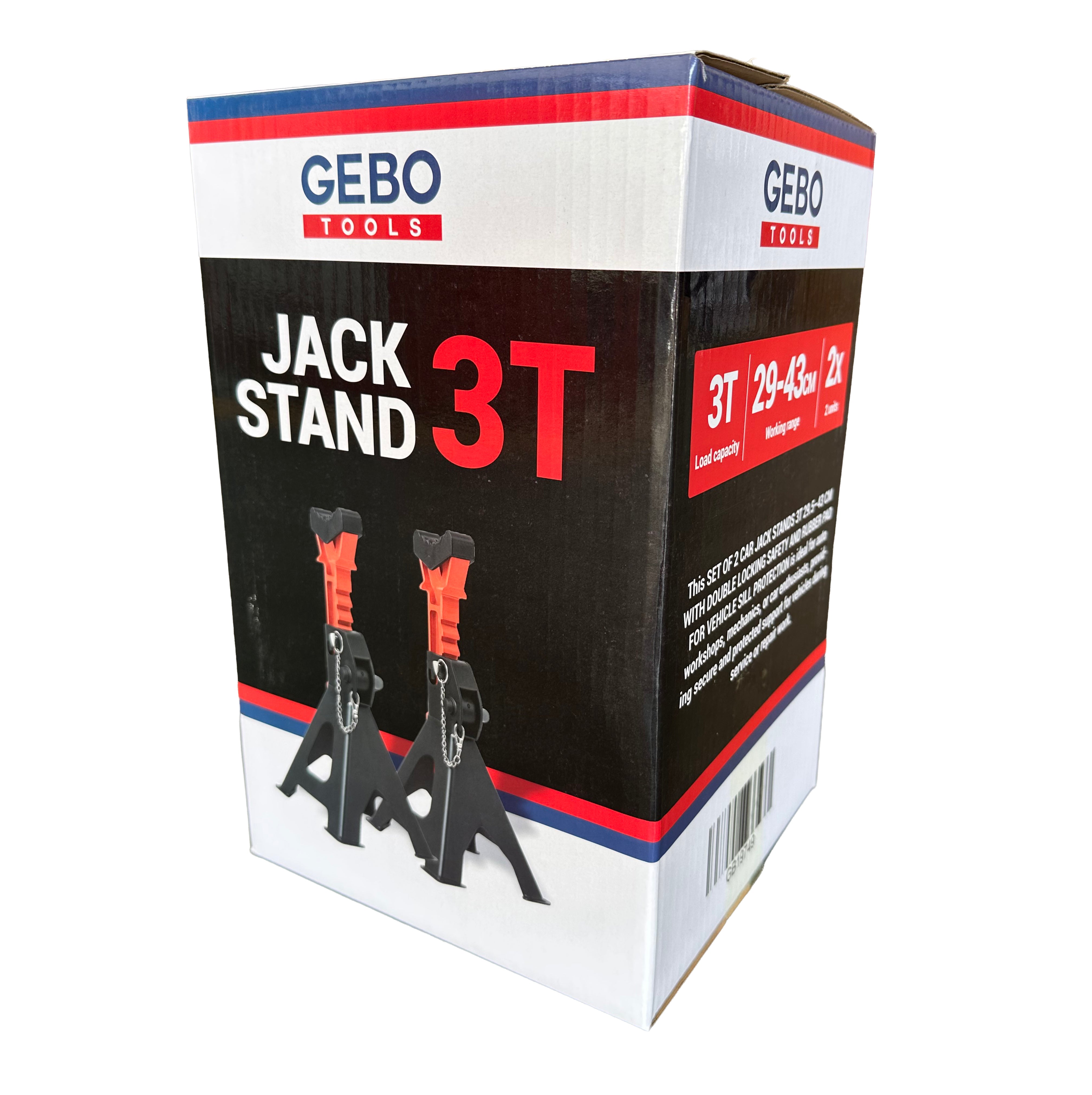 Podpery 2ks, 3t, 29,5 - 43cm, s dvojitým zabezpečením a gumovou podložkou, Gebo Tools