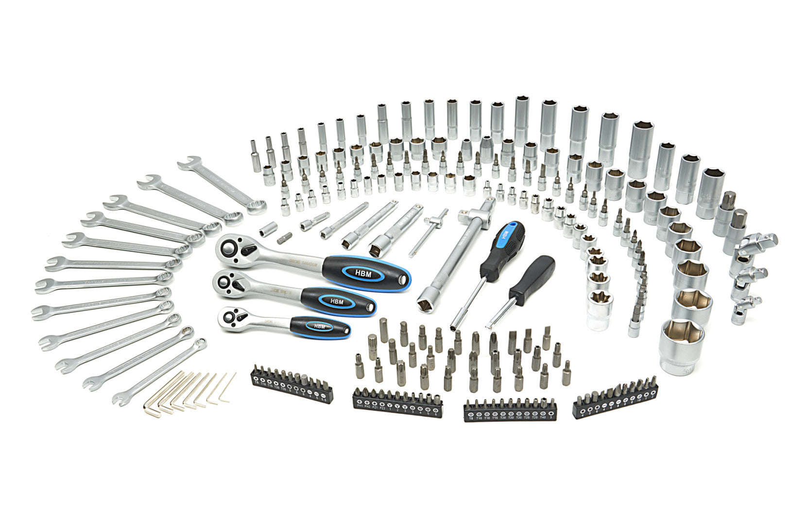 Profesionálna sada náradia s nástrčnými kľúčmi a račňami 1/2'' 3/8'' 1/4'', 216ks HBM Holandsko