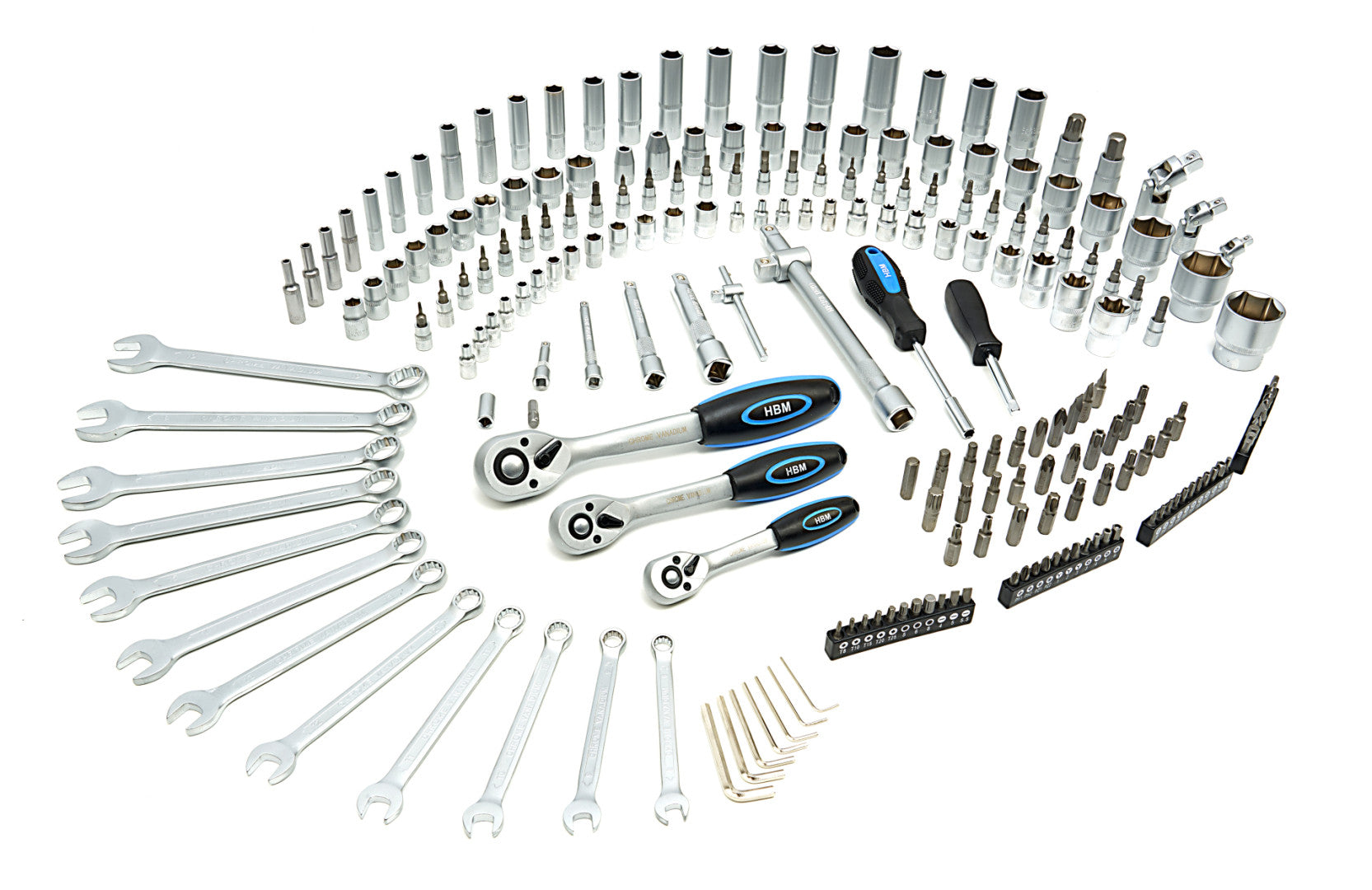 Profesionálna sada náradia s nástrčnými kľúčmi a račňami 1/2'' 3/8'' 1/4'', 216ks HBM Holandsko