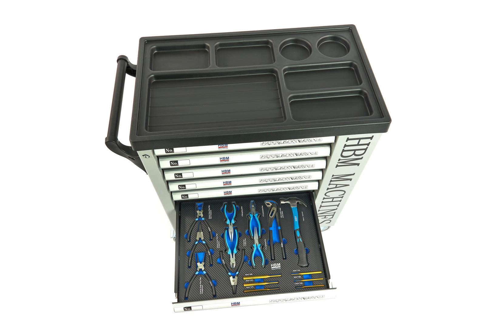 Profesionálna skrinka - dielenský vozík s náradím, so 7 zásuvkami, 245ks náradia, 6 vložiek carbon - HBM Holandsko, premium