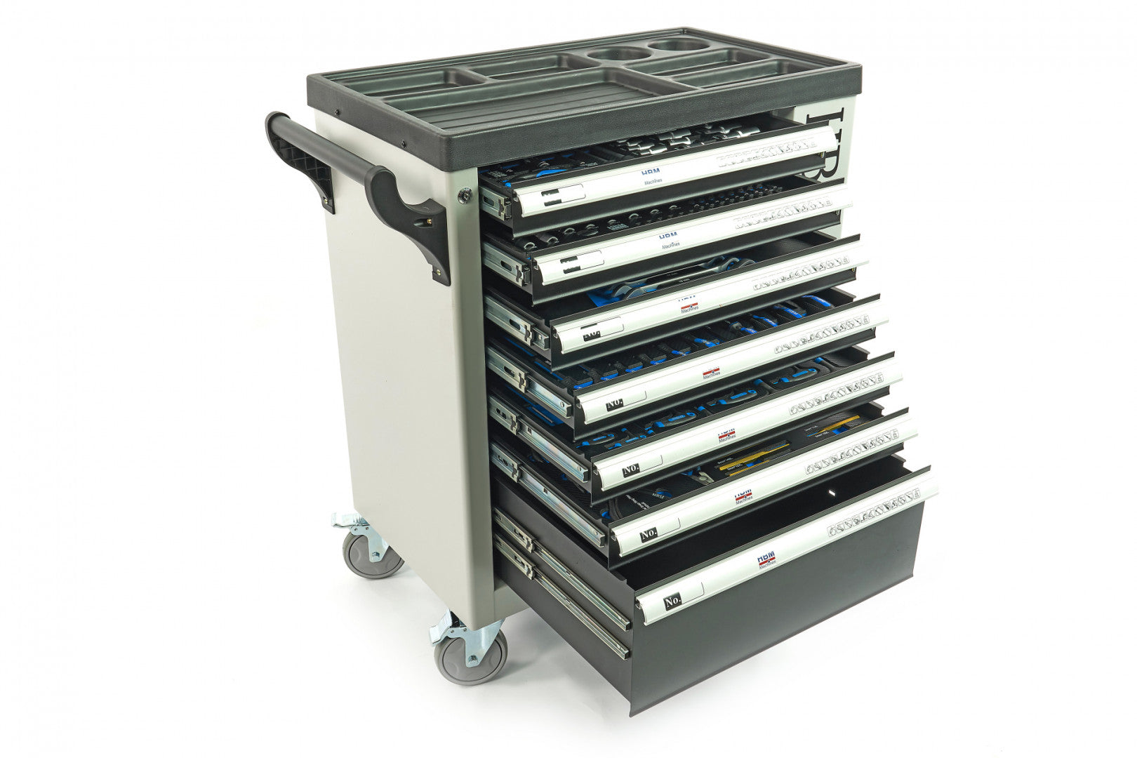 Profesionálna skrinka - dielenský vozík s náradím, so 7 zásuvkami, 245ks náradia, 6 vložiek carbon - HBM Holandsko, premium