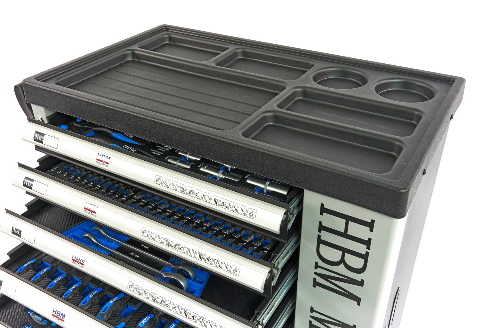 Profesionálna skrinka - dielenský vozík s náradím, so 7 zásuvkami, 245ks náradia, 6 vložiek carbon - HBM Holandsko, premium