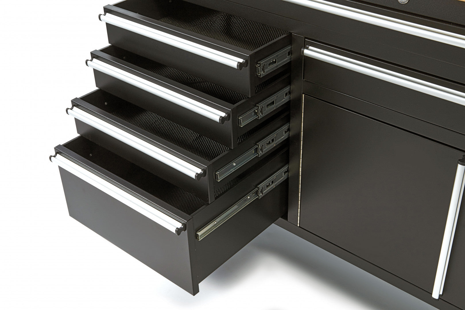 Dielenská kovová skrinka - vozík - pracovný stôl 152cm, masívna drevená pracovná doska HBM