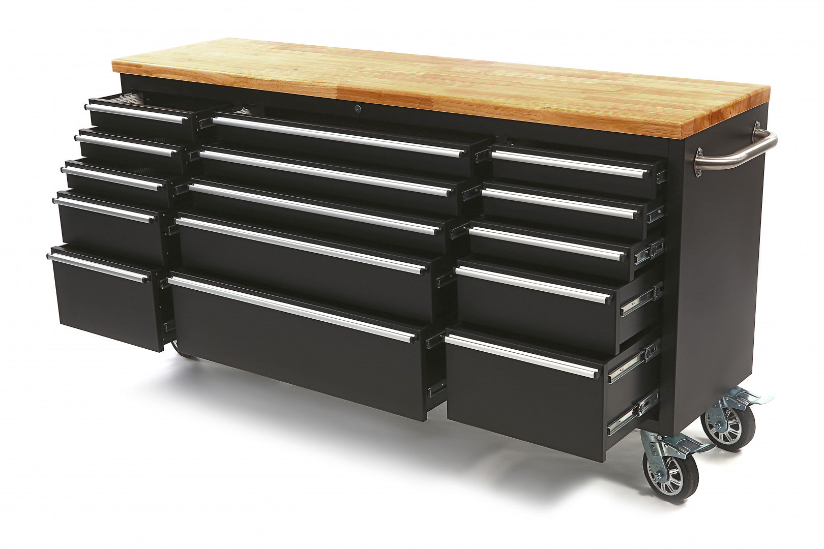 Dielenská kovová skrinka - vozík - pracovný stôl 182cm, masívna drevená pracovná doska