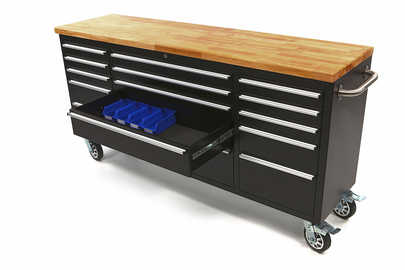 Dielenská kovová skrinka - vozík - pracovný stôl 182cm, masívna drevená pracovná doska