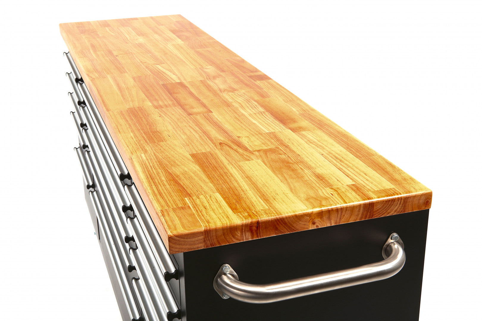 Dielenská kovová skrinka - vozík - pracovný stôl 182cm, masívna drevená pracovná doska