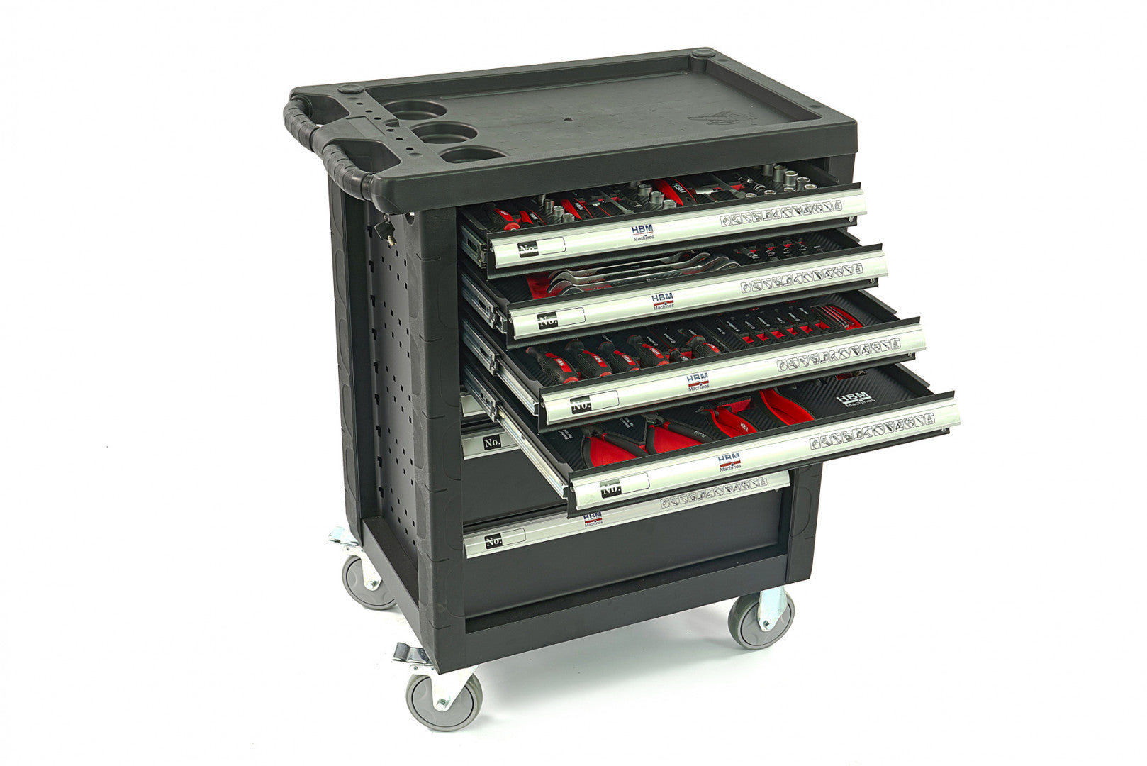Profesionálna skrinka - dielenský vozík s náradím, so 7 zásuvkami, 154ks náradia, 4 vložky carbon - premium, HBM Holandsko