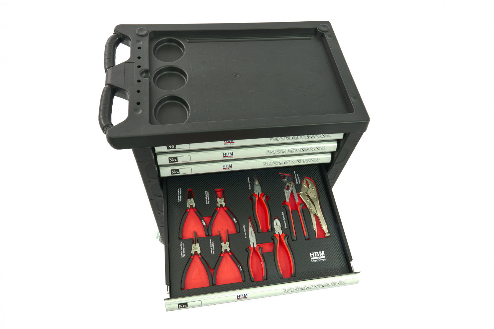 Profesionálna skrinka - dielenský vozík s náradím, so 7 zásuvkami, 154ks náradia, 4 vložky carbon - premium, HBM Holandsko