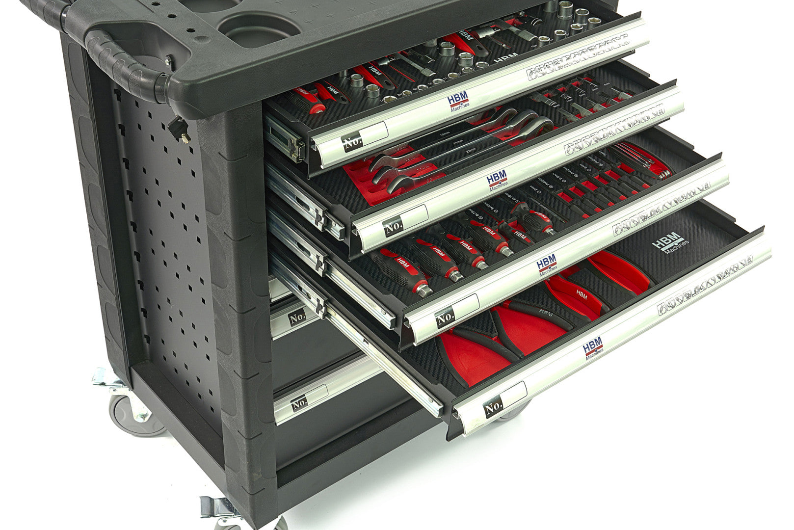 Profesionálna skrinka - dielenský vozík s náradím, so 7 zásuvkami, 154ks náradia, 4 vložky carbon - premium, HBM Holandsko