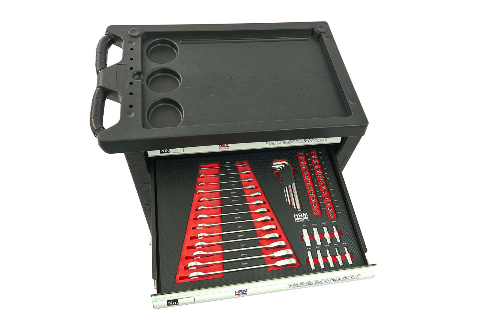 Profesionálna skrinka - dielenský vozík s náradím, so 7 zásuvkami, 154ks náradia, 4 vložky carbon - premium, HBM Holandsko