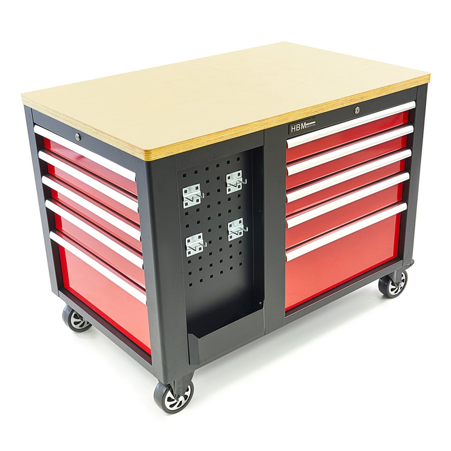 Kovová dielenská skrinka - vozík s pracovnou doskou a 10 zásuvkami