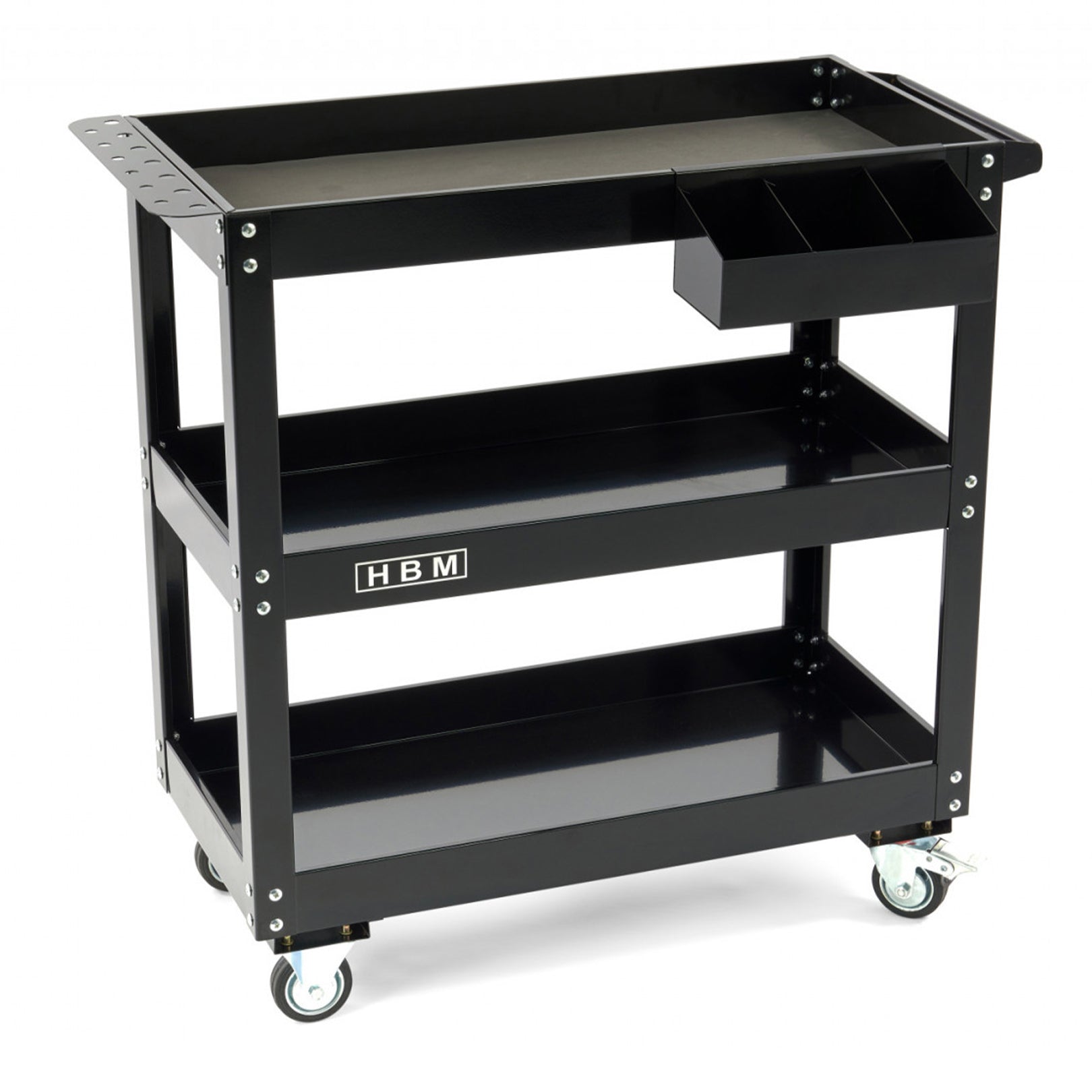 Mobilný montážny vozík s 3 policami, držiakom na skrutkovače a spreje