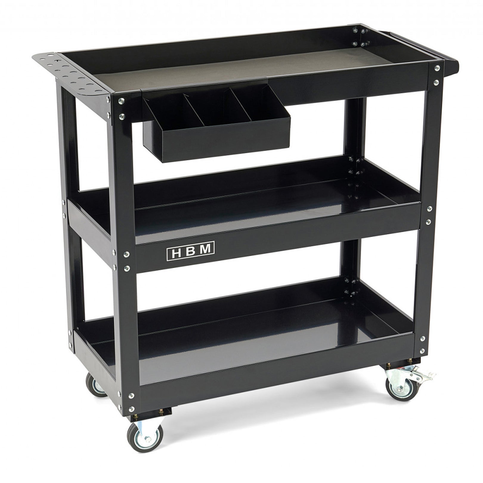 Mobilný montážny vozík s 3 policami, držiakom na skrutkovače a spreje