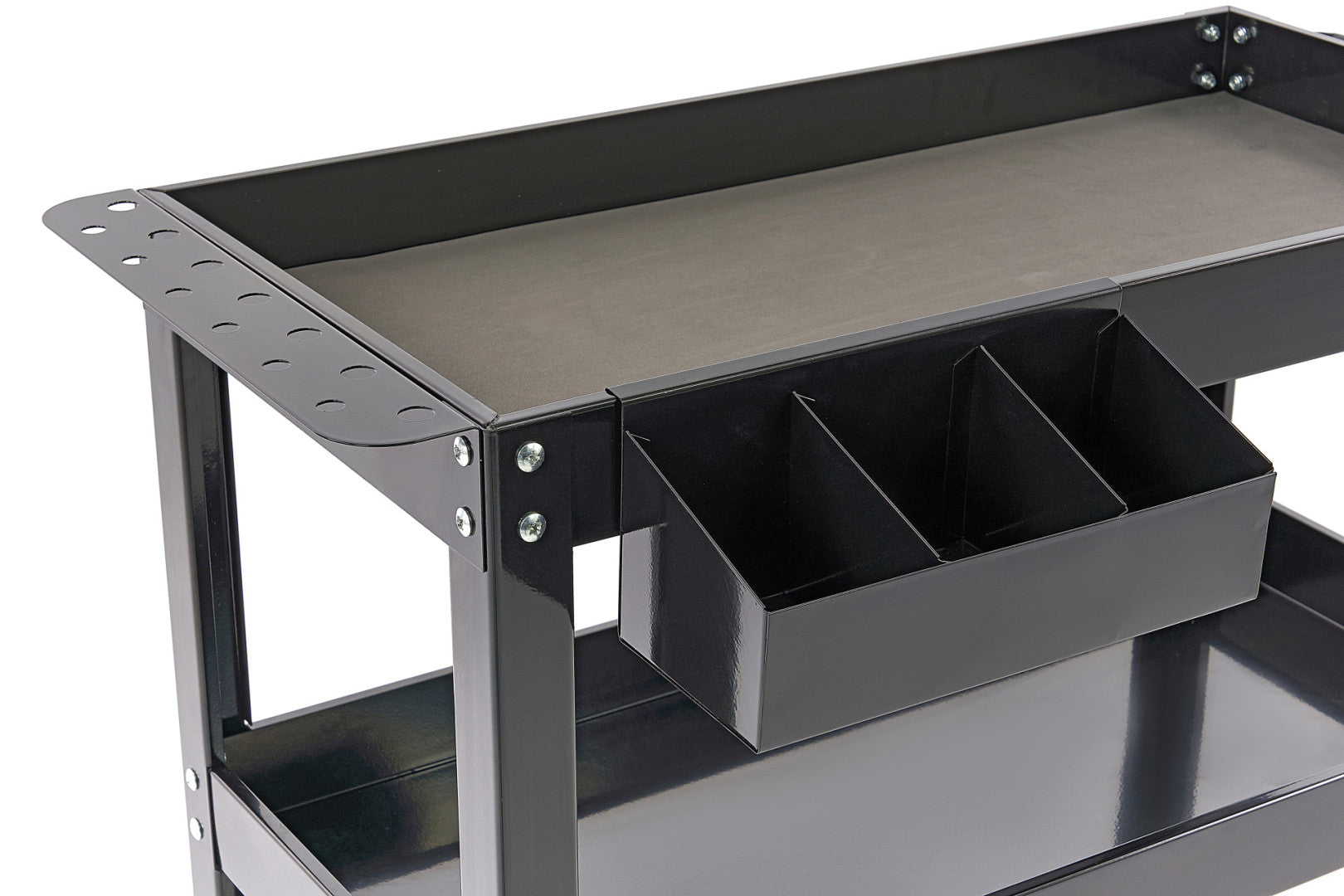 Mobilný montážny vozík s 3 policami, držiakom na skrutkovače a spreje