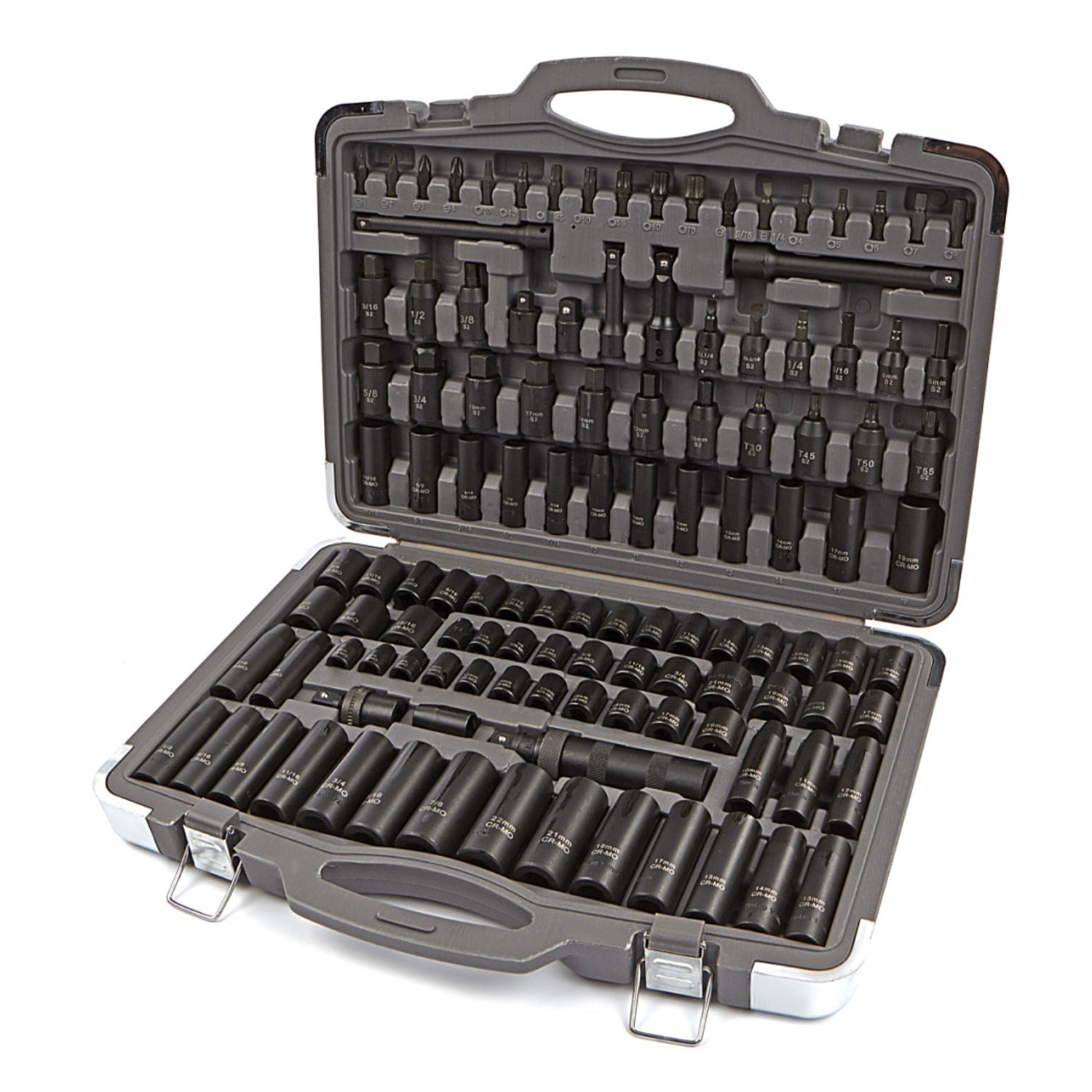 Súprava nástrčiek, bitov, nadstavcov a skrutkovača na nárazy, metrické a palcové, 119 kusov