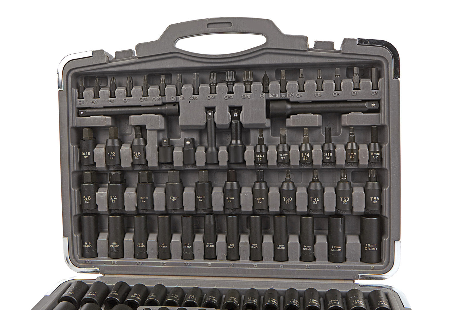 Súprava nástrčiek, bitov, nadstavcov a skrutkovača na nárazy, metrické a palcové, 119 kusov