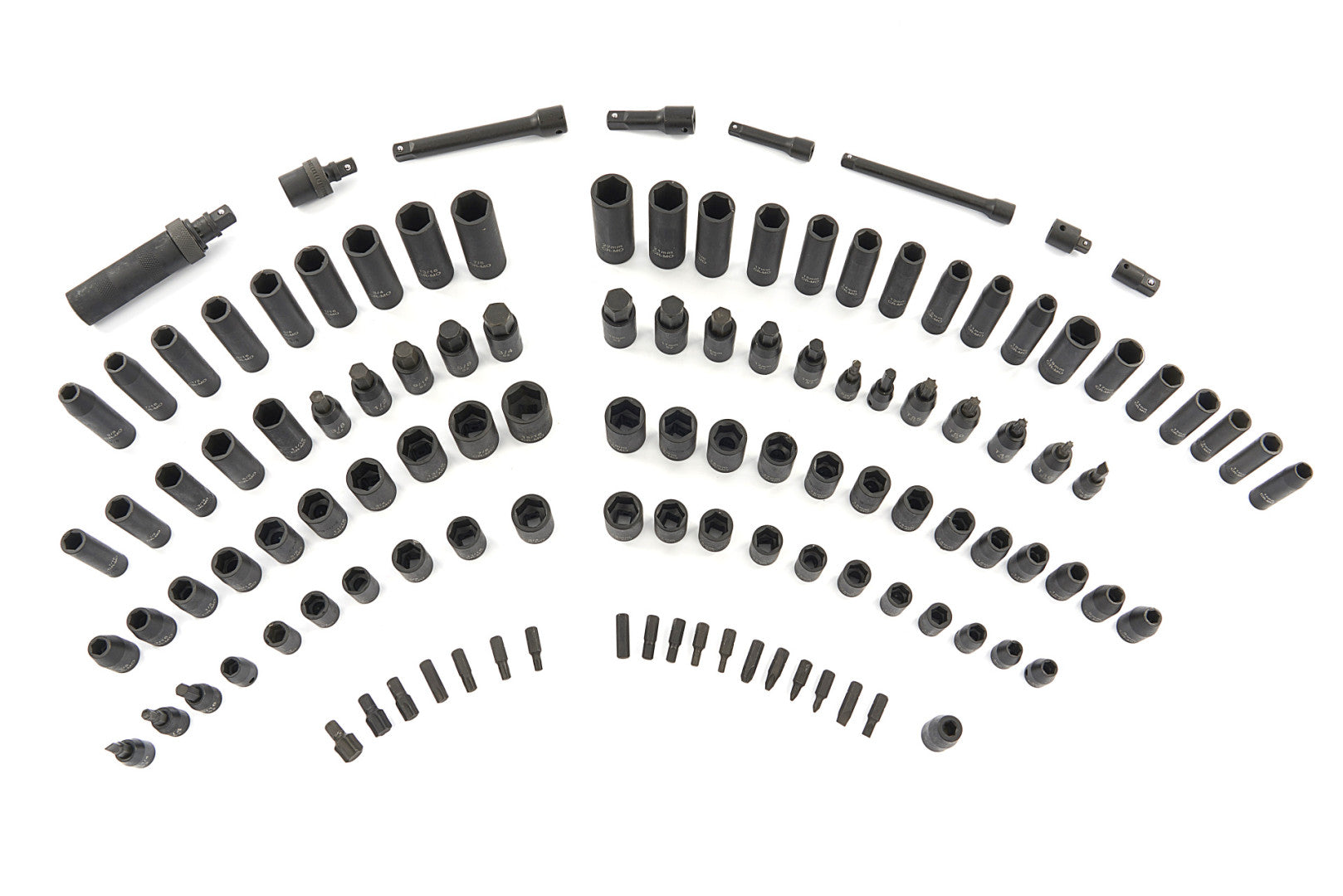 Súprava nástrčiek, bitov, nadstavcov a skrutkovača na nárazy, metrické a palcové, 119 kusov