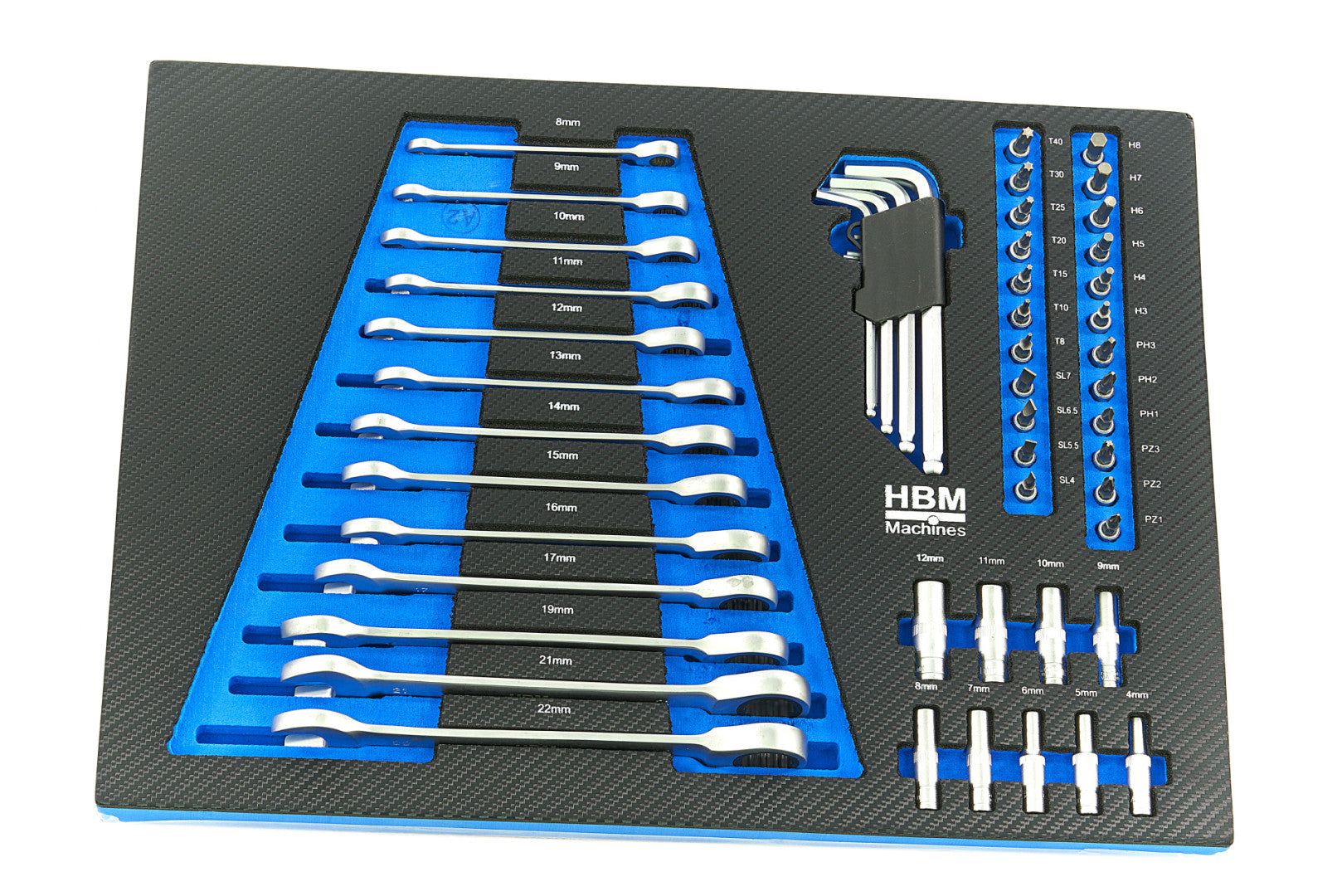 Sada 4ks vložiek s náradím do zásuvky - 154 dielov, modrá verzia