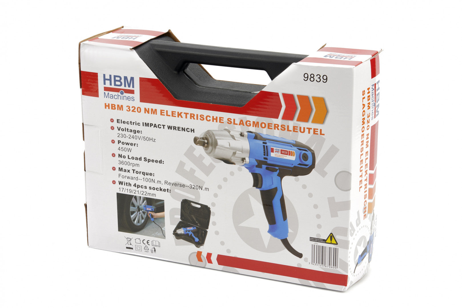 Súprava elektrického rázového uťahovača 320mm, s nadstavcami 17 - 22mm HBM