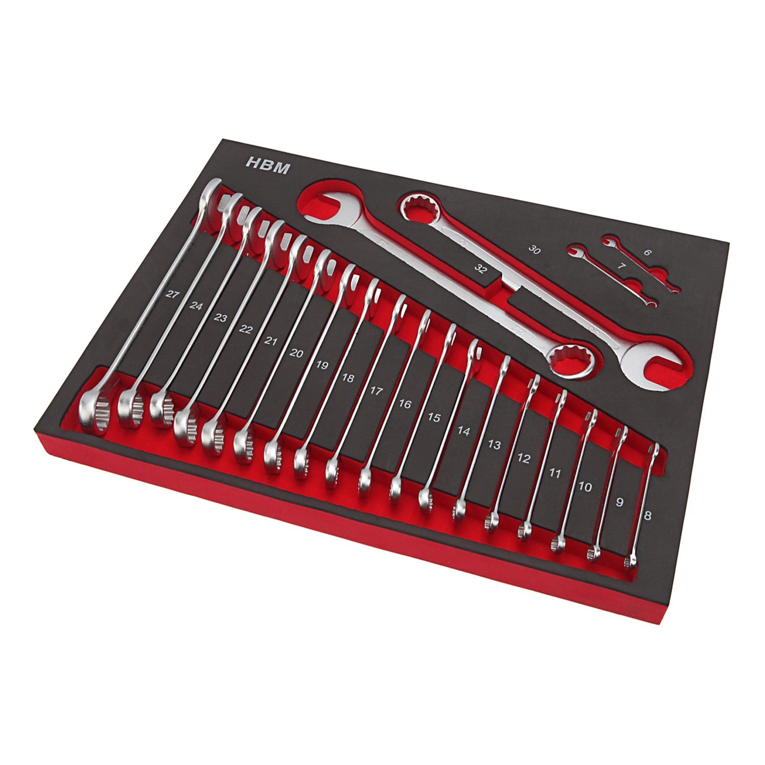 Zásuvkový modul – kombinované očko-vidlicové kľúče, 22 dielov – HBM