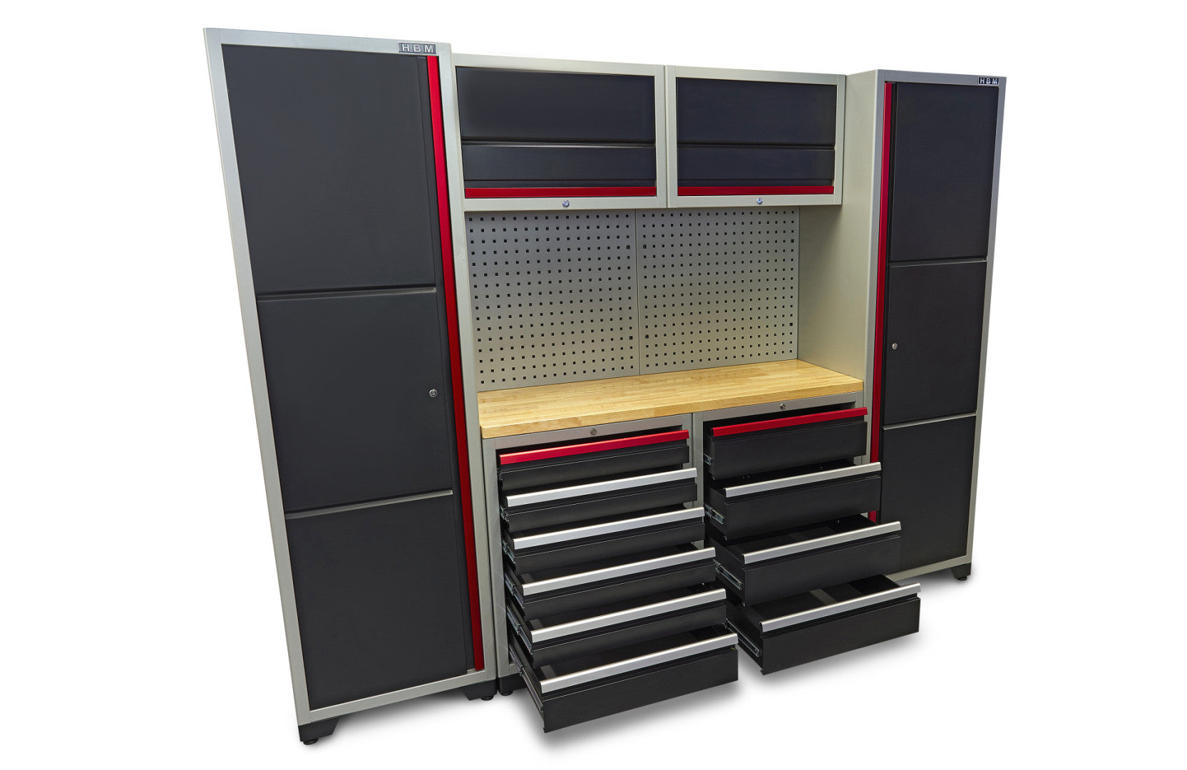 Zostava profesionálneho dielenského nábytku sada 9 dielov 263 × 51 × 204cm HBM