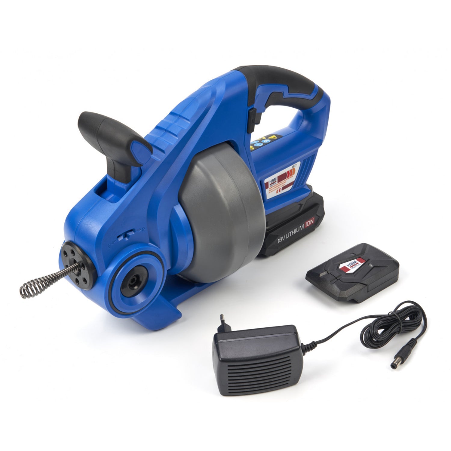 Zariadenie na čistenie potrubí s rotačným mechanizmom 7 m s akumulátorom 18v 2.0ah hbm