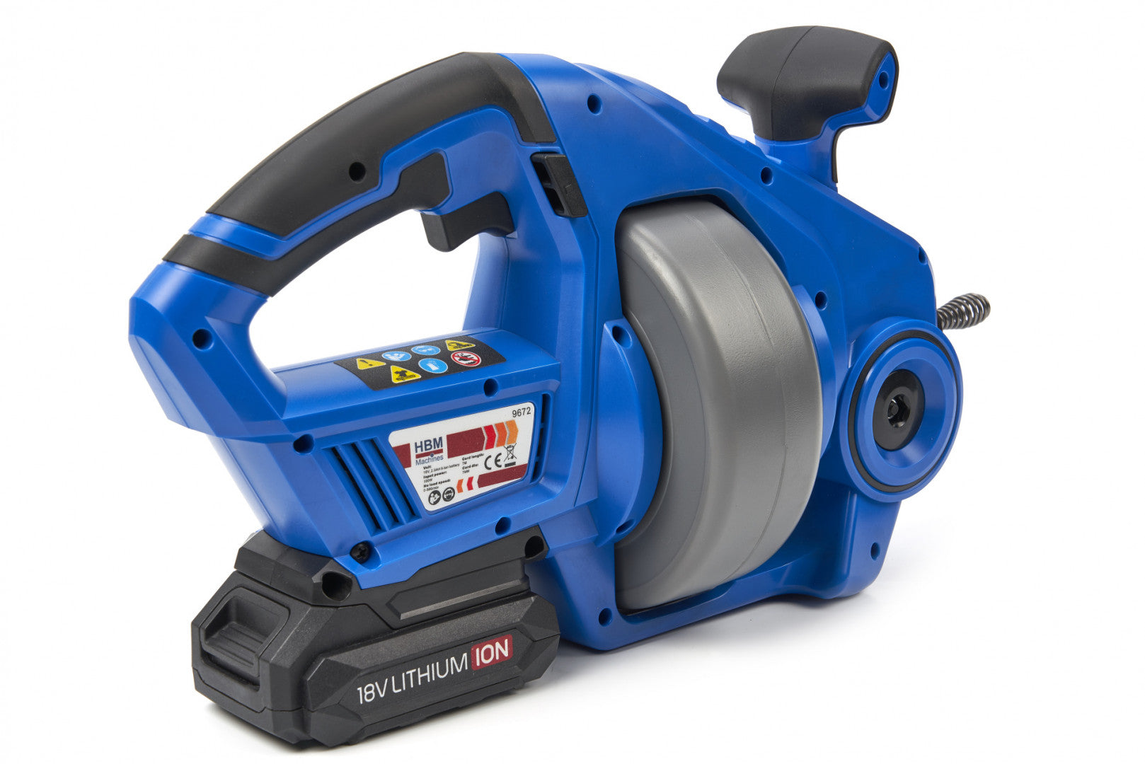 Zariadenie na čistenie potrubí s rotačným mechanizmom 7 m s akumulátorom 18v 2.0ah hbm