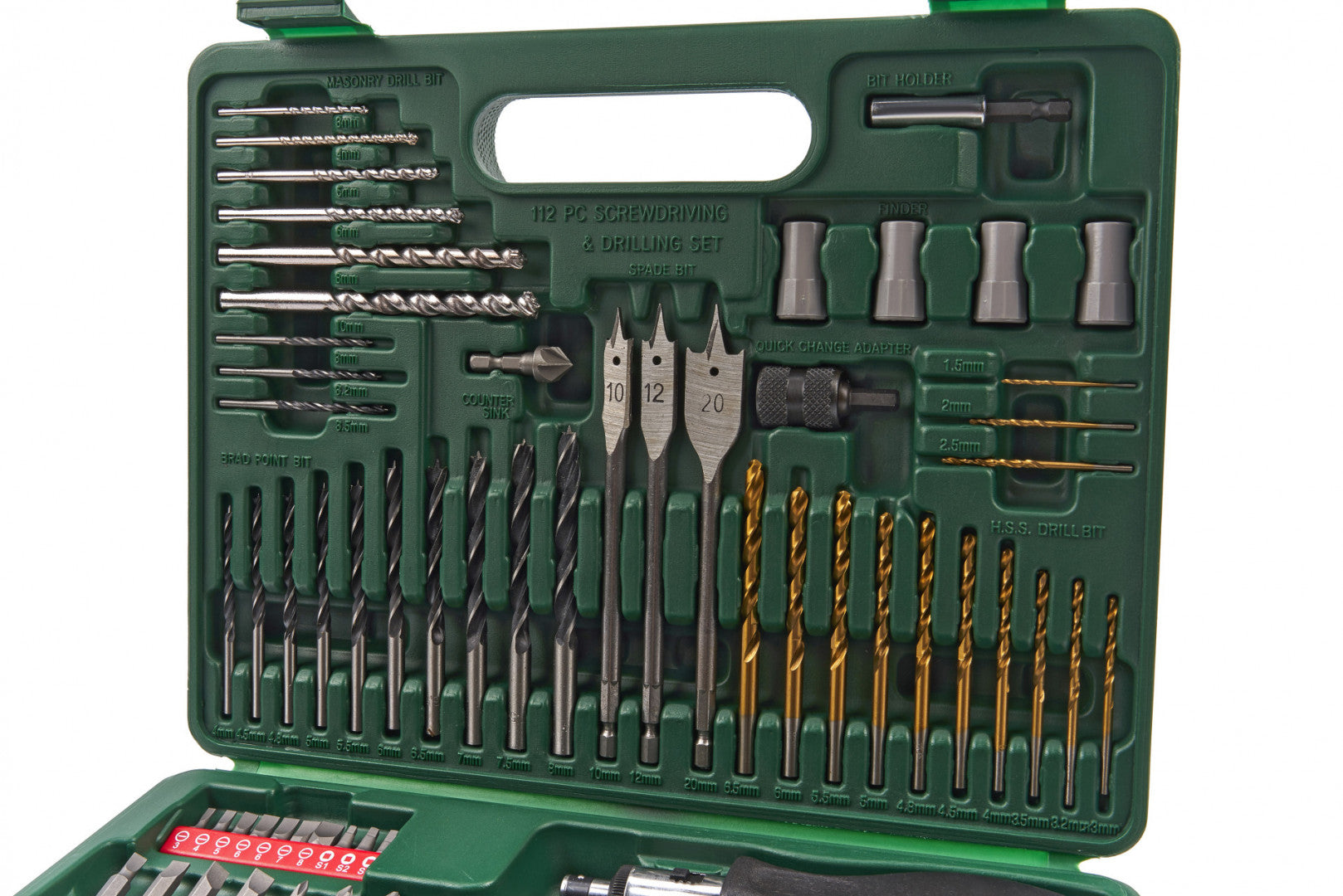 Súprava bitov, vrtákov, vykružovacích korún a fréz Hikoki na drevo, kov, murivo – 112 kusov